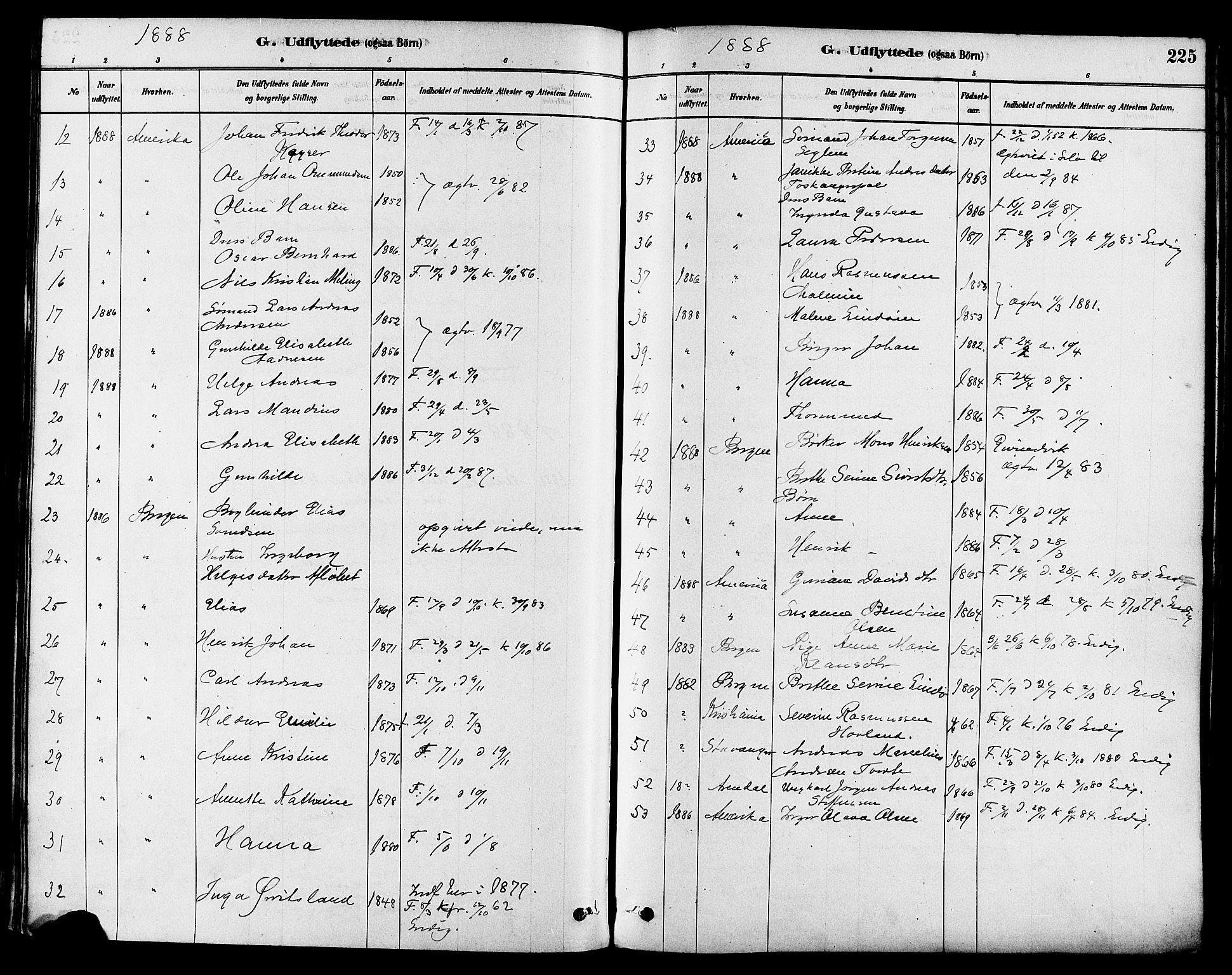 Haugesund sokneprestkontor, SAST/A -101863/H/Ha/Haa/L0003: Parish register (official) no. A 3, 1885-1890, p. 225