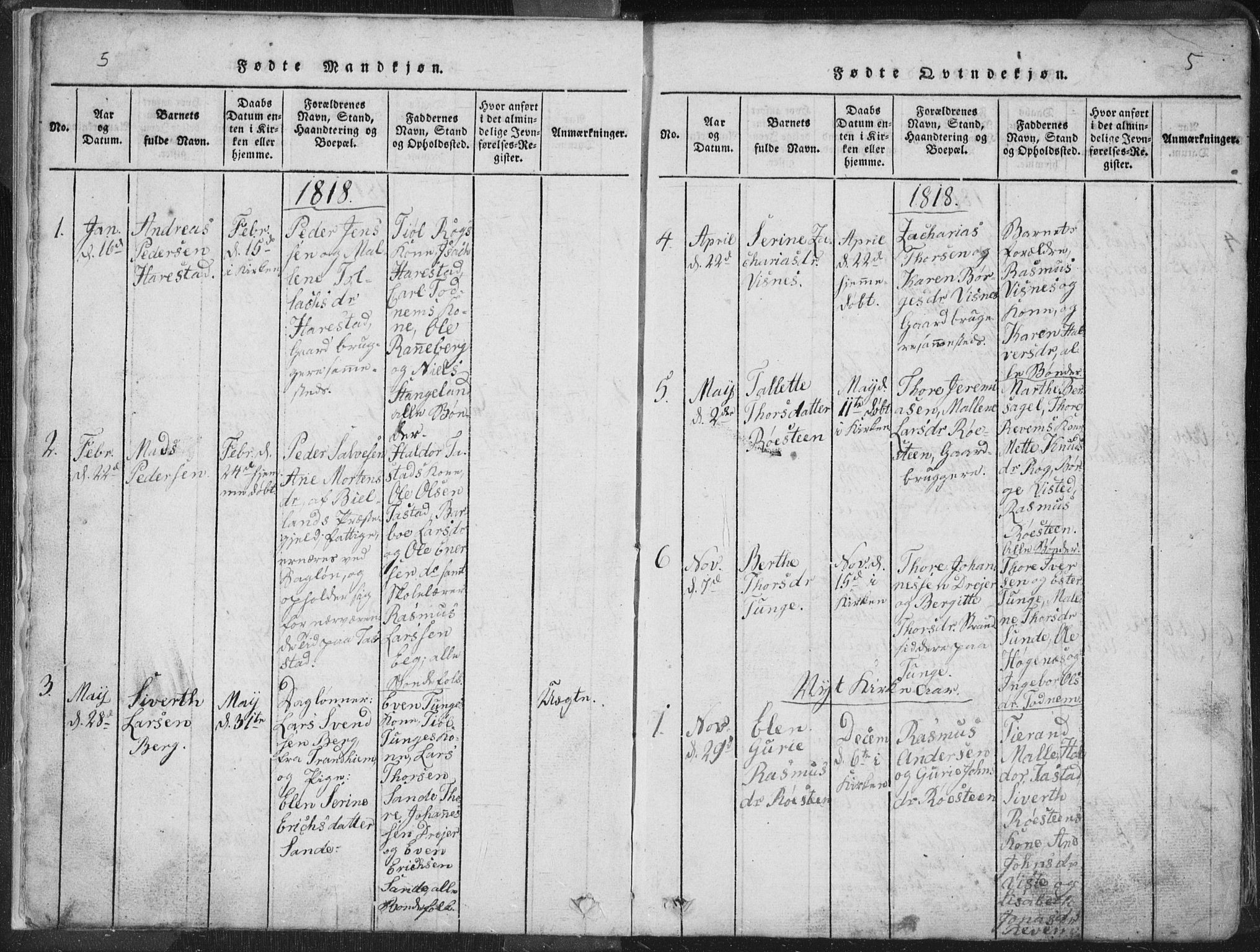 Hetland sokneprestkontor, SAST/A-101826/30/30BA/L0001: Parish register (official) no. A 1, 1816-1856, p. 5