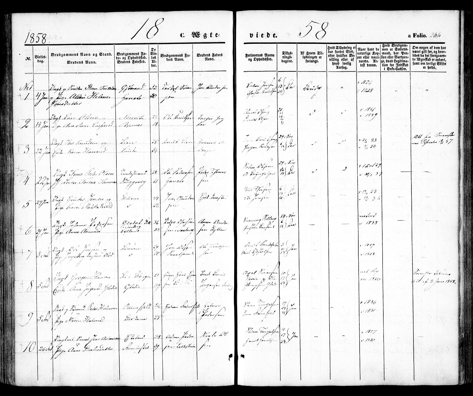 Holt sokneprestkontor, AV/SAK-1111-0021/F/Fa/L0008: Parish register (official) no. A 8, 1849-1860, p. 266