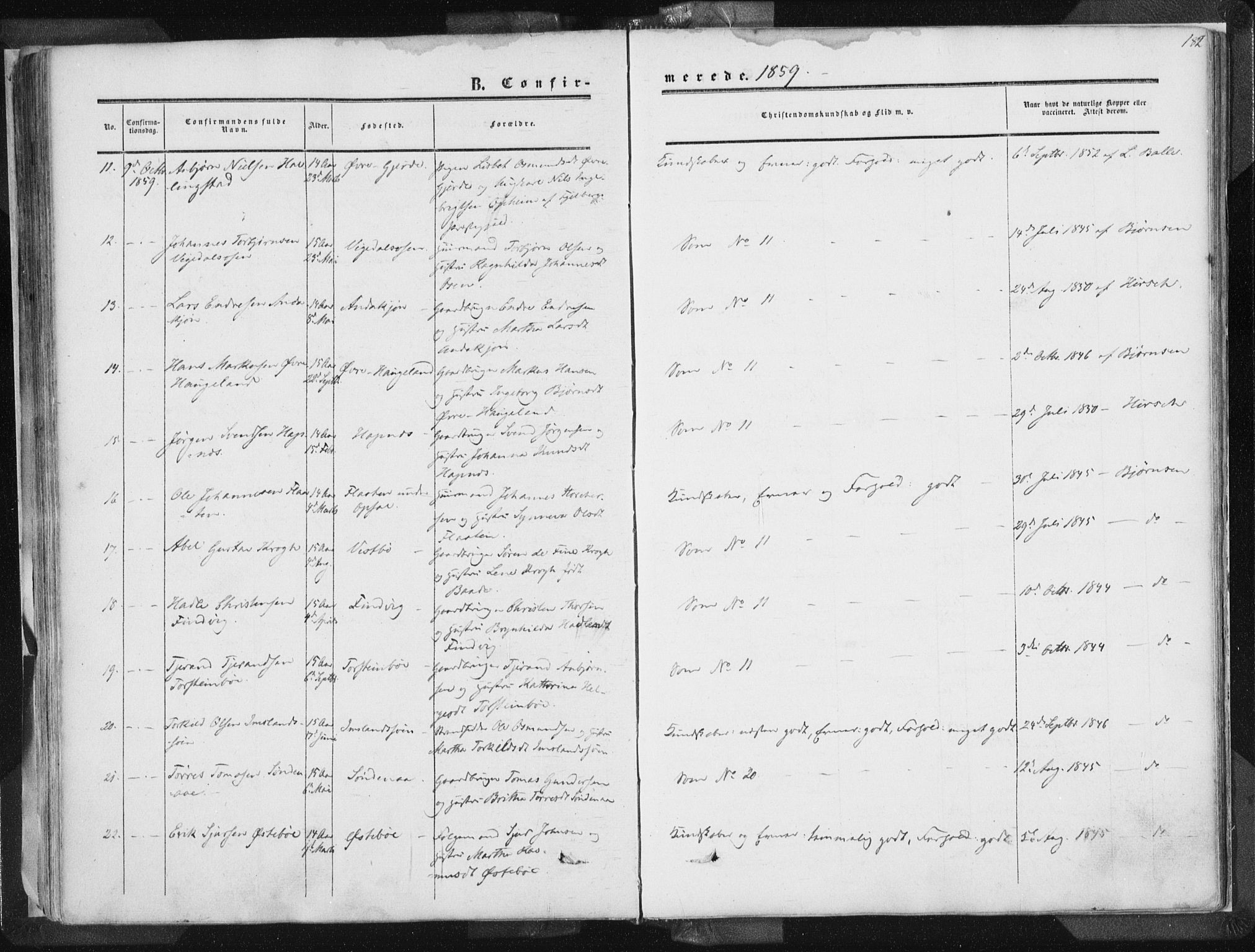 Vikedal sokneprestkontor, AV/SAST-A-101840/01/IV: Parish register (official) no. A 6.1, 1851-1867, p. 182