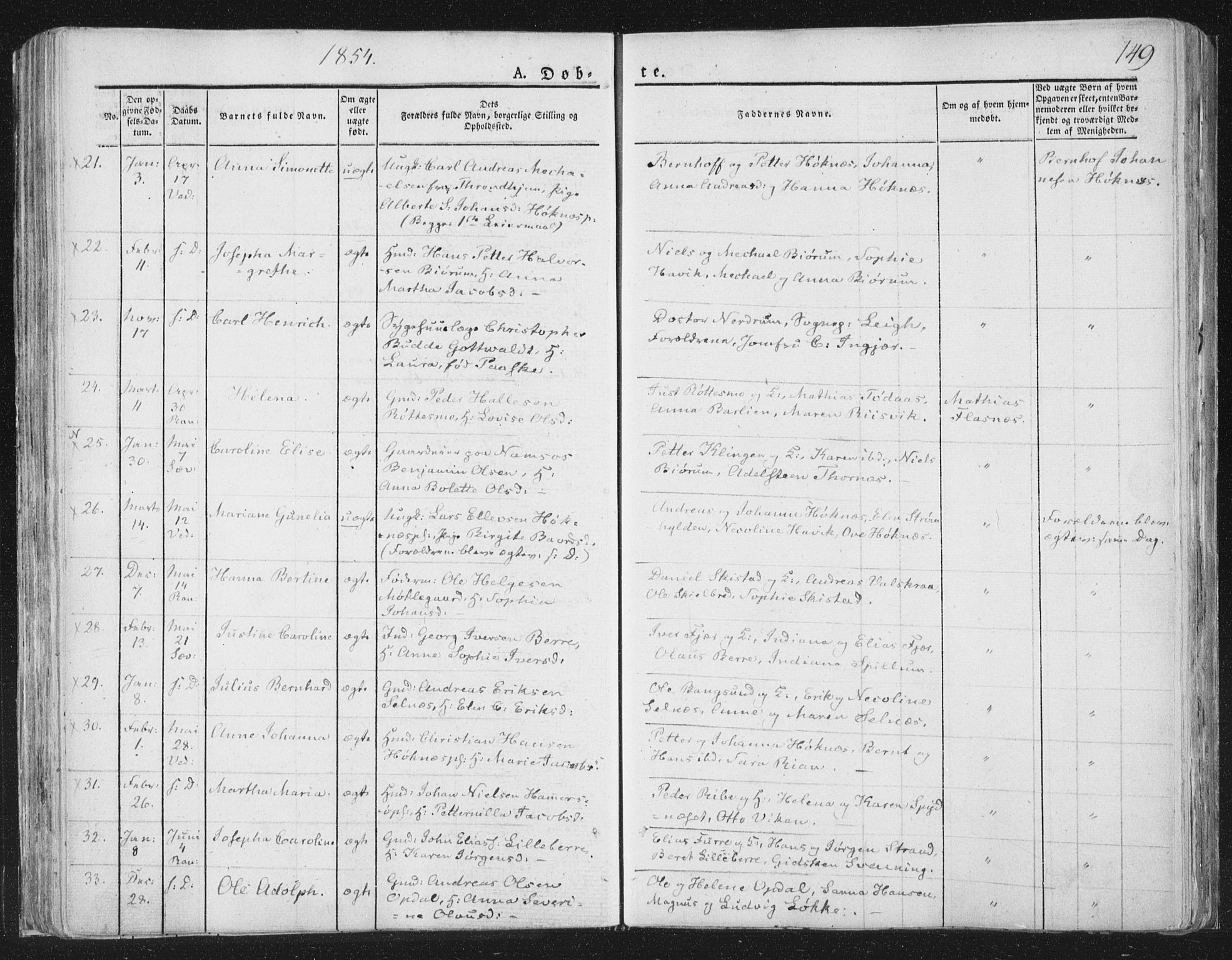 Ministerialprotokoller, klokkerbøker og fødselsregistre - Nord-Trøndelag, SAT/A-1458/764/L0551: Parish register (official) no. 764A07a, 1824-1864, p. 149