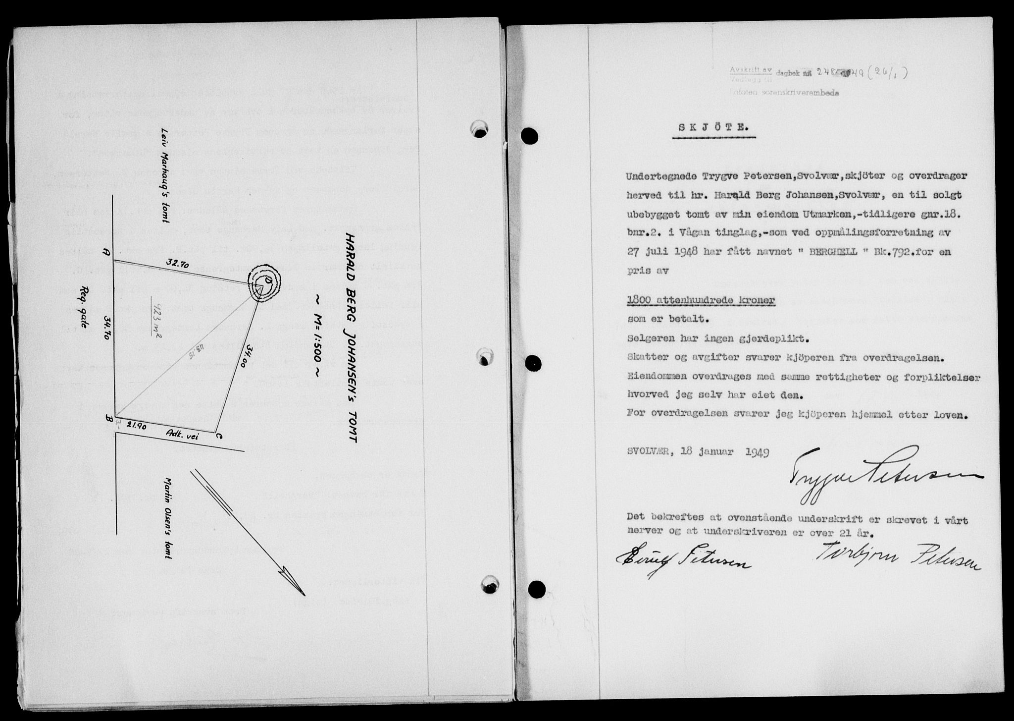 Lofoten sorenskriveri, SAT/A-0017/1/2/2C/L0020a: Mortgage book no. 20a, 1948-1949, Diary no: : 248/1949