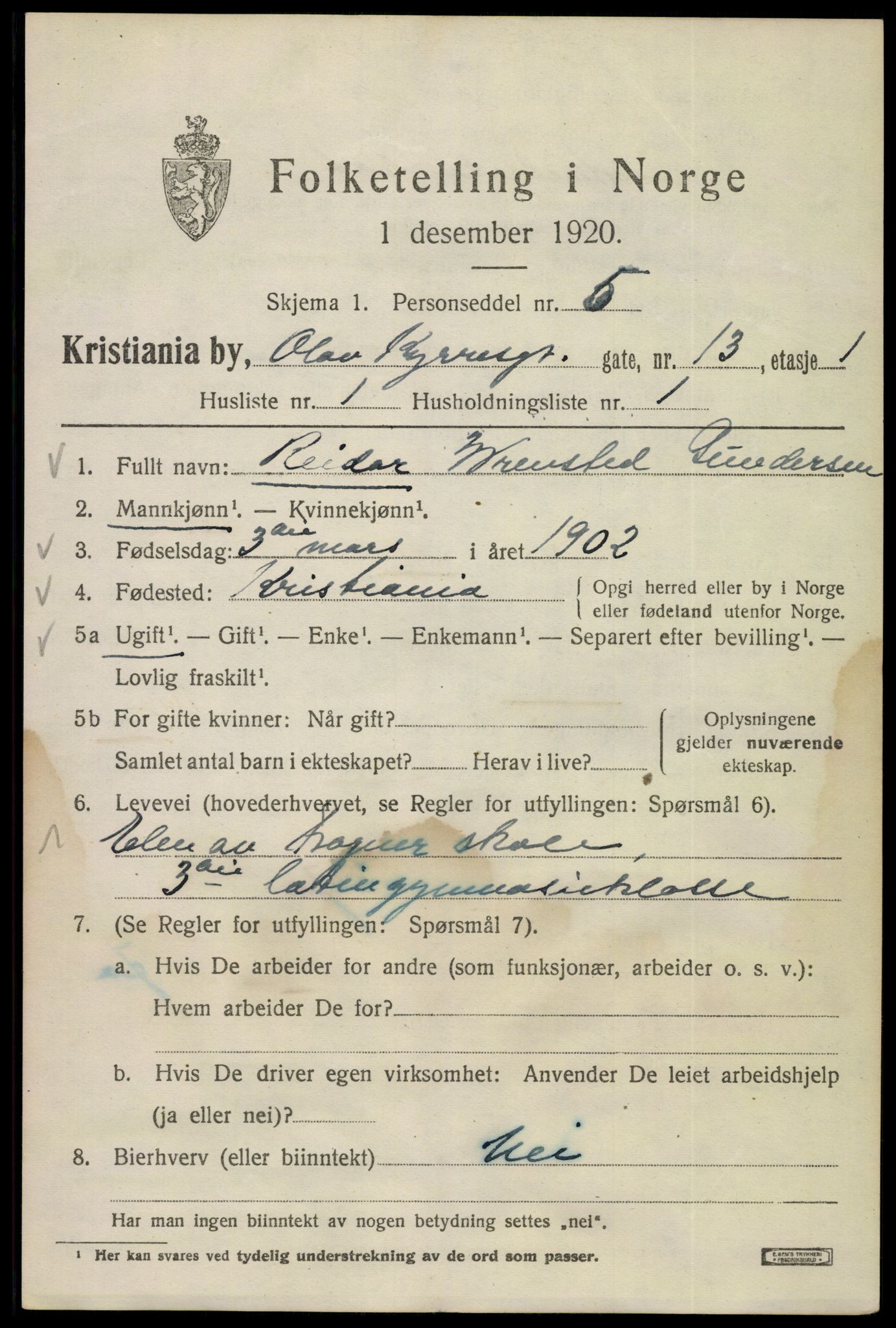 SAO, 1920 census for Kristiania, 1920, p. 432821