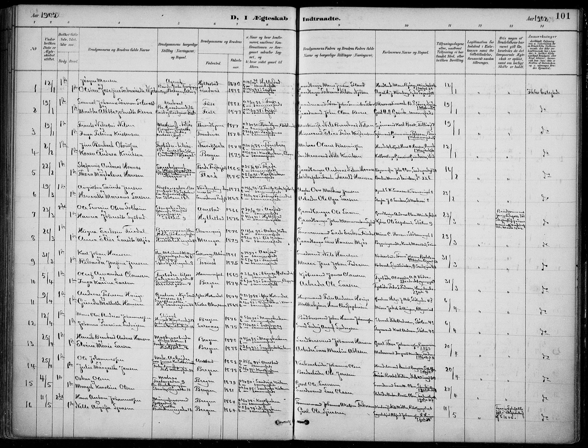 Mariakirken Sokneprestembete, SAB/A-76901/H/Hab/L0008: Parish register (copy) no. A 8, 1889-1908, p. 101