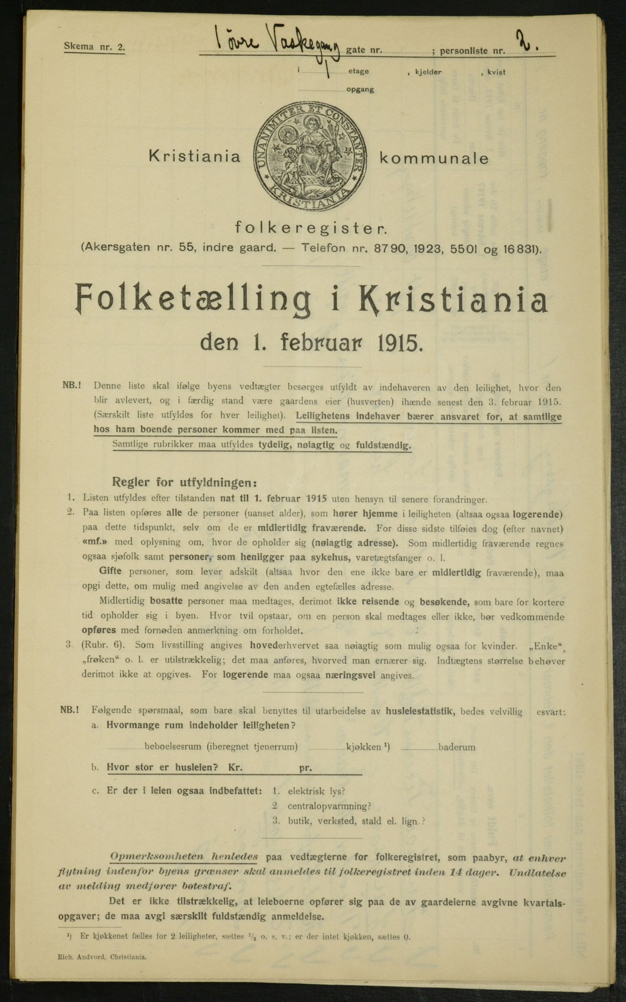 OBA, Municipal Census 1915 for Kristiania, 1915, p. 130608