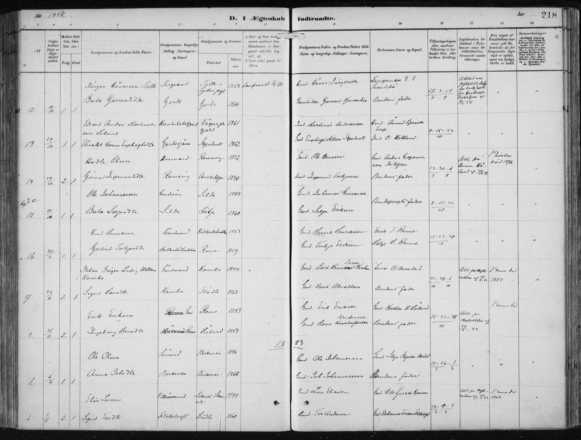 Etne sokneprestembete, SAB/A-75001/H/Haa: Parish register (official) no. B  1, 1879-1919, p. 218