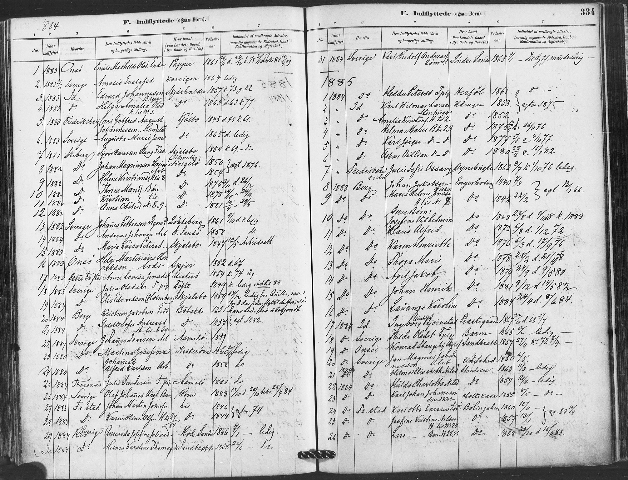 Hvaler prestekontor Kirkebøker, SAO/A-2001/F/Fa/L0008: Parish register (official) no. I 8, 1878-1895, p. 334
