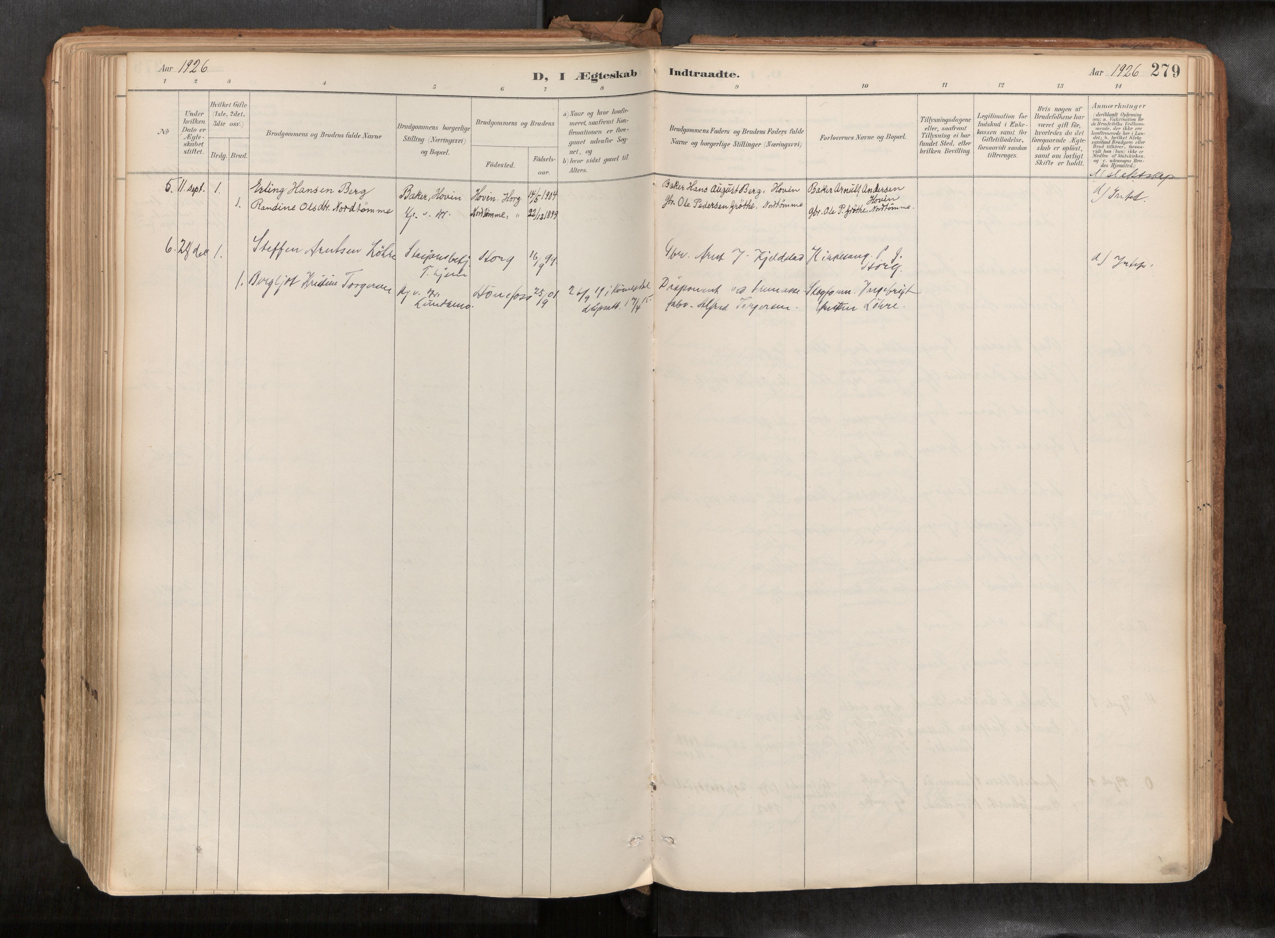 Ministerialprotokoller, klokkerbøker og fødselsregistre - Sør-Trøndelag, SAT/A-1456/692/L1105b: Parish register (official) no. 692A06, 1891-1934, p. 279