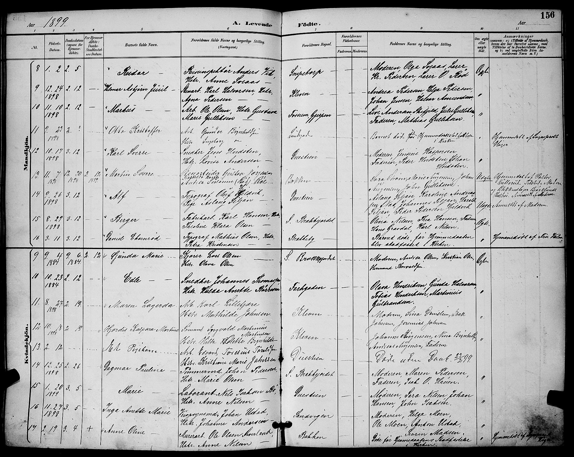 Skien kirkebøker, SAKO/A-302/G/Ga/L0007: Parish register (copy) no. 7, 1891-1900, p. 156
