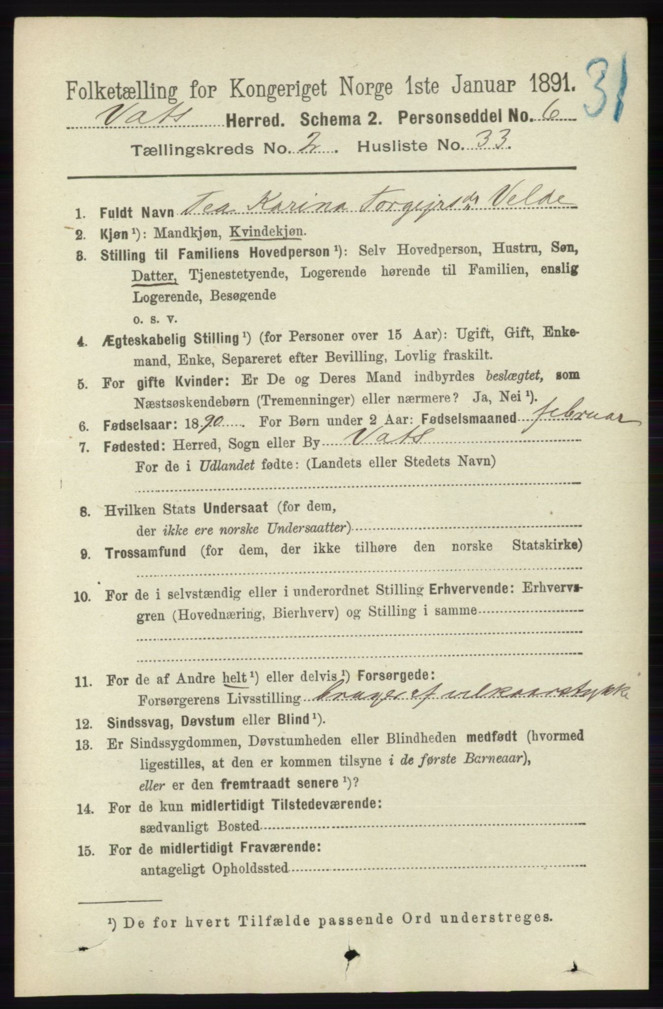 RA, 1891 census for 1155 Vats, 1891, p. 416