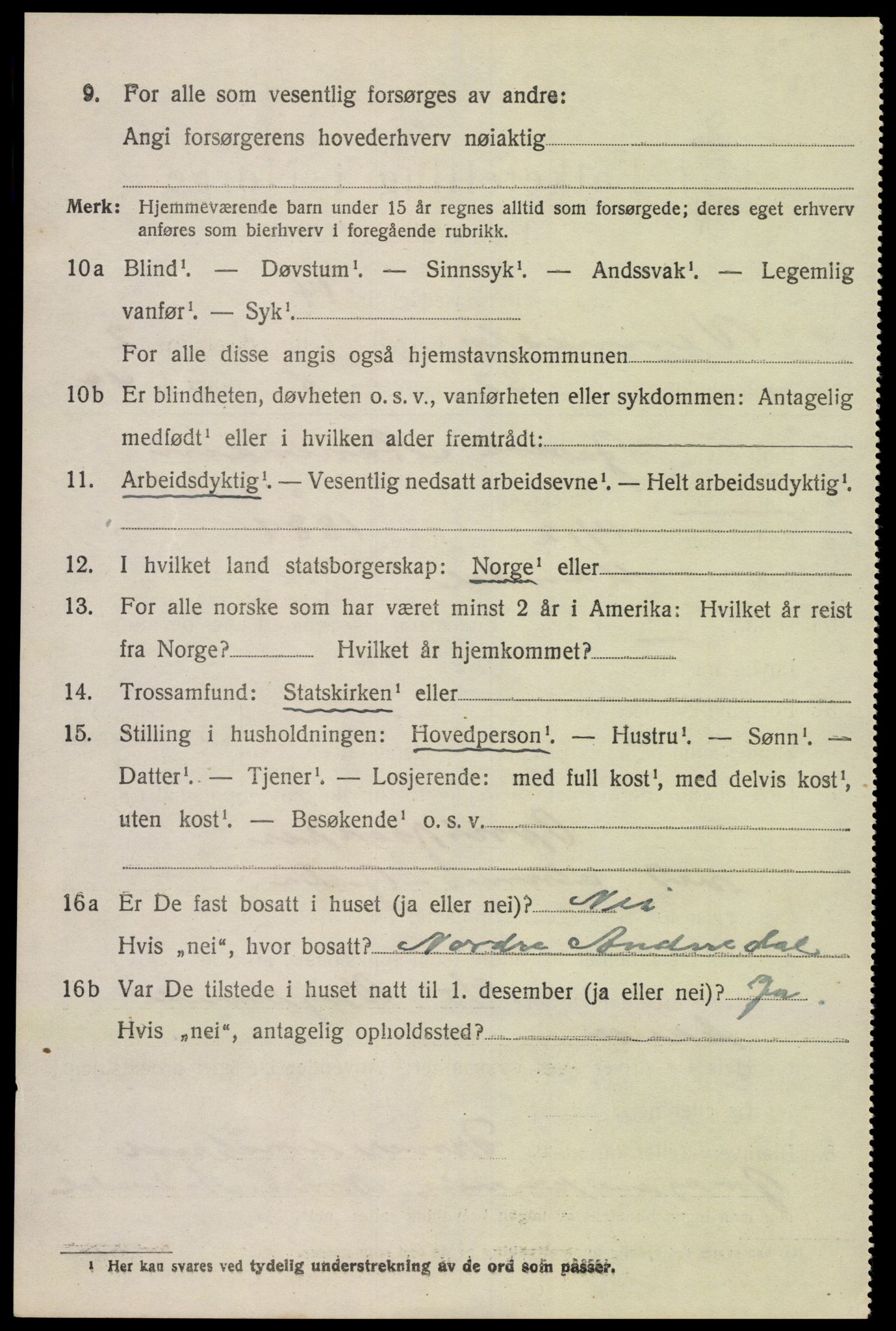 SAK, 1920 census for Vennesla, 1920, p. 1905