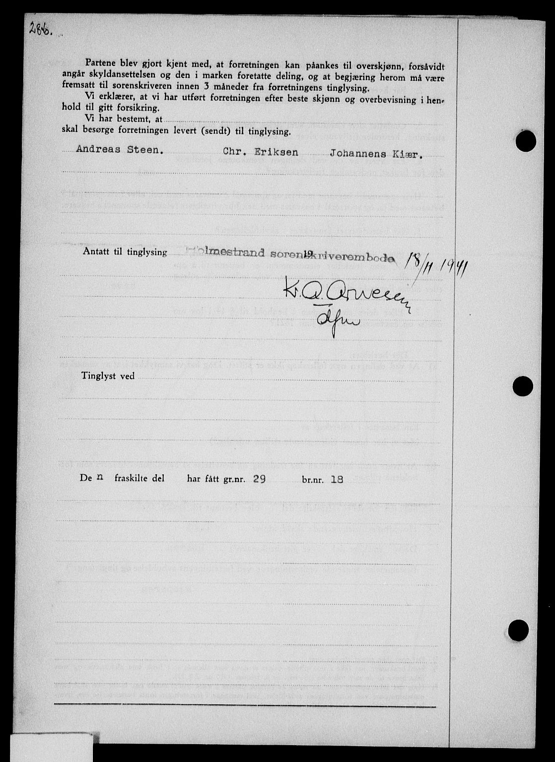Holmestrand sorenskriveri, SAKO/A-67/G/Ga/Gaa/L0054: Mortgage book no. A-54, 1941-1942, Diary no: : 1820/1941