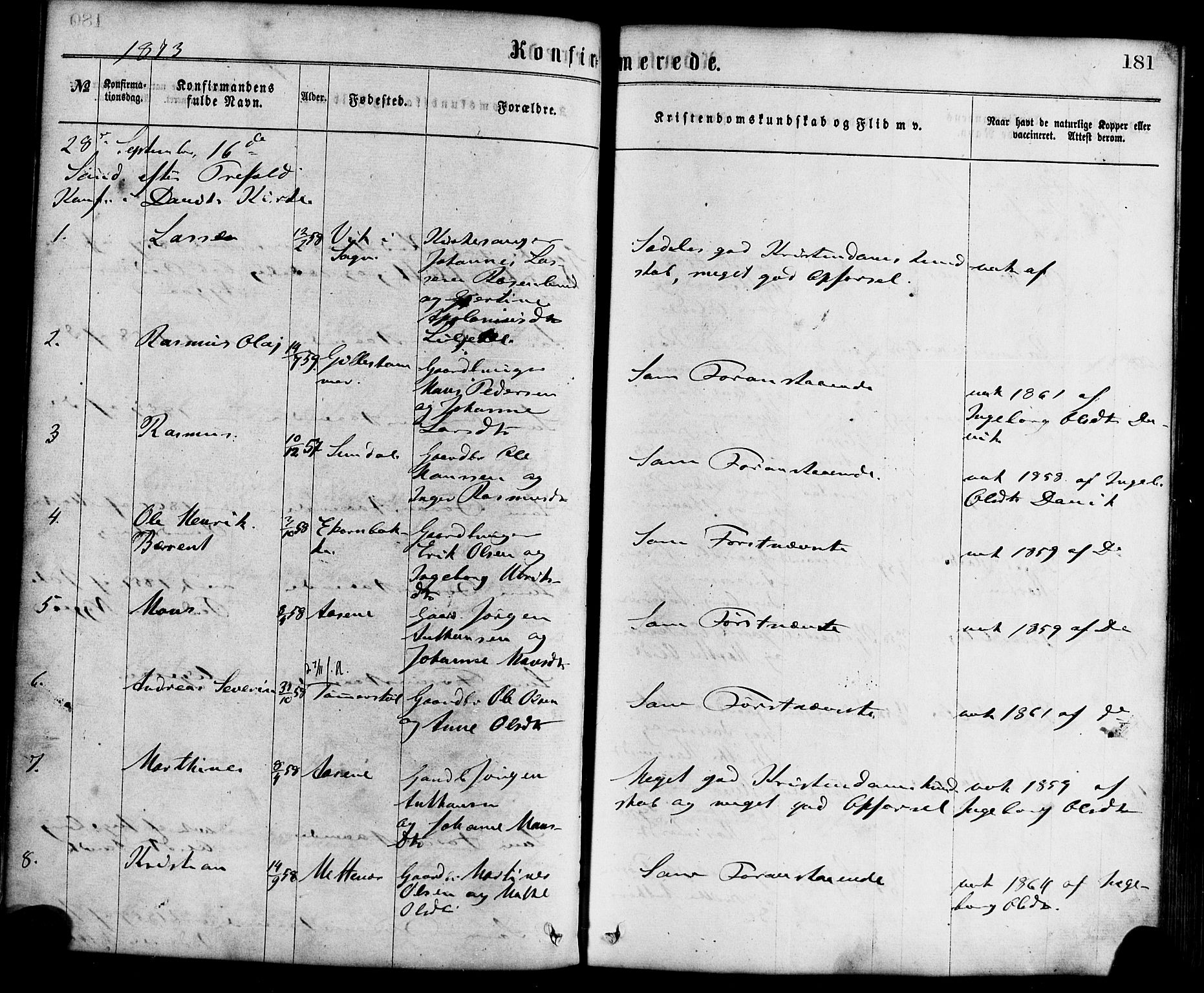 Davik sokneprestembete, SAB/A-79701/H/Haa/Haaa/L0006: Parish register (official) no. A 6, 1867-1881, p. 181