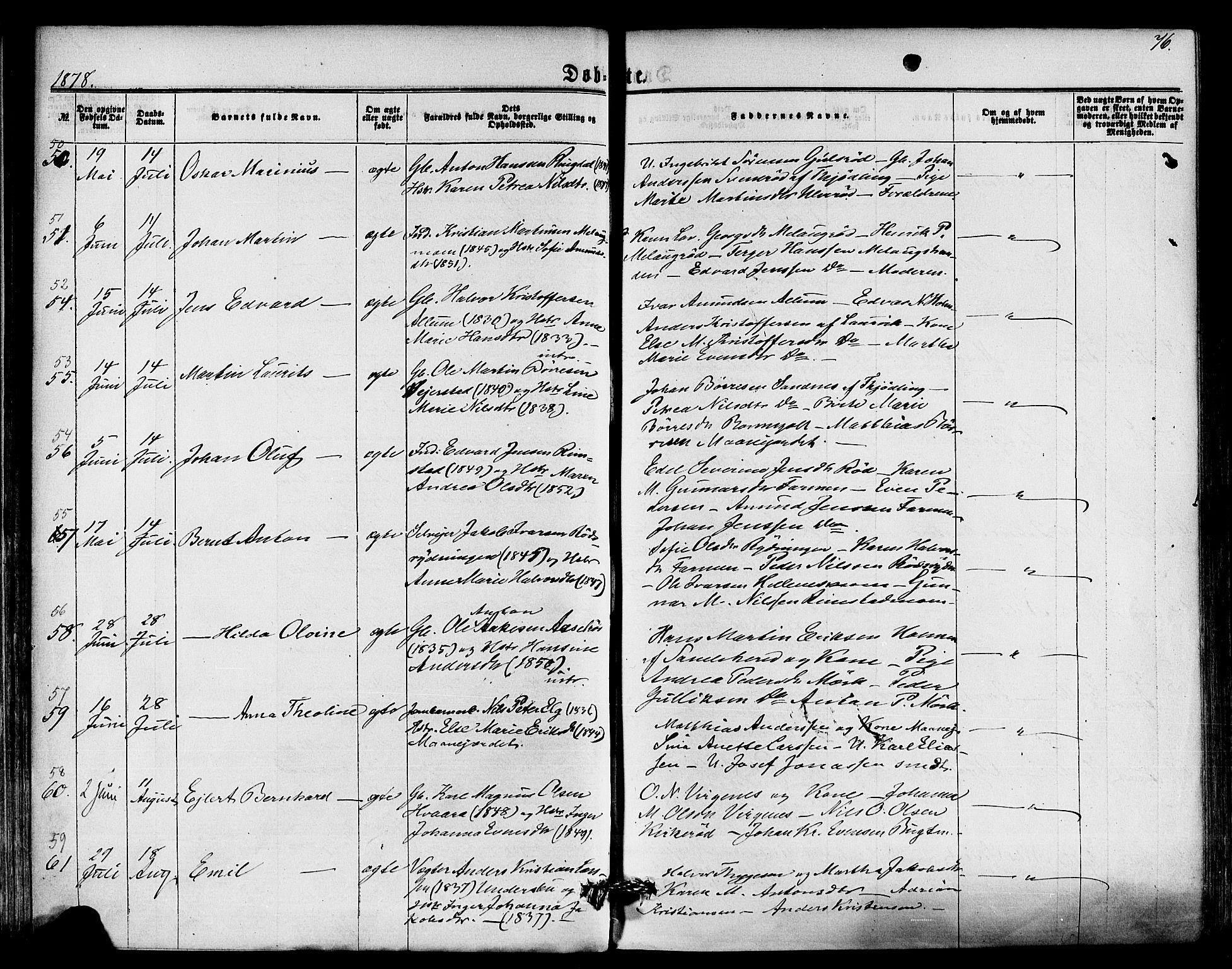 Hedrum kirkebøker, AV/SAKO-A-344/F/Fa/L0008: Parish register (official) no. I 8, 1869-1880, p. 76