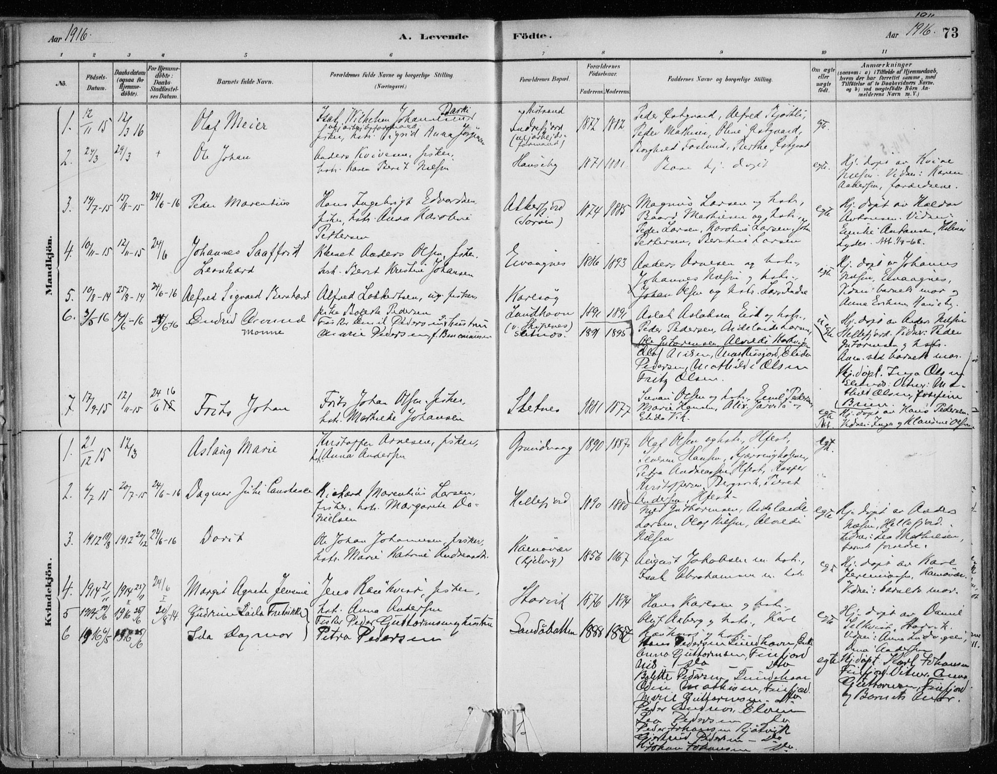 Hammerfest sokneprestkontor, SATØ/S-1347/H/Ha/L0013.kirke: Parish register (official) no. 13, 1898-1917, p. 73