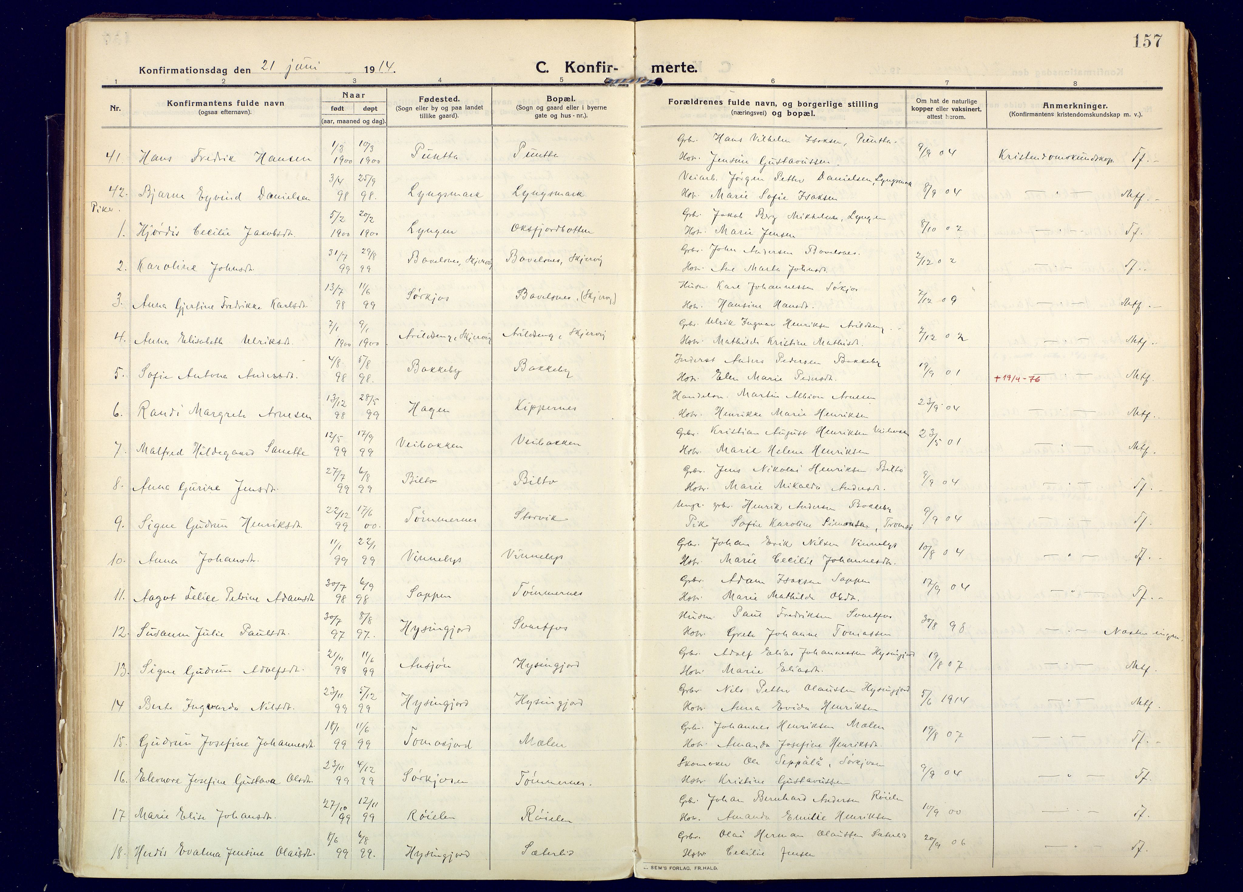 Skjervøy sokneprestkontor, AV/SATØ-S-1300/H/Ha/Haa: Parish register (official) no. 20, 1911-1931, p. 157