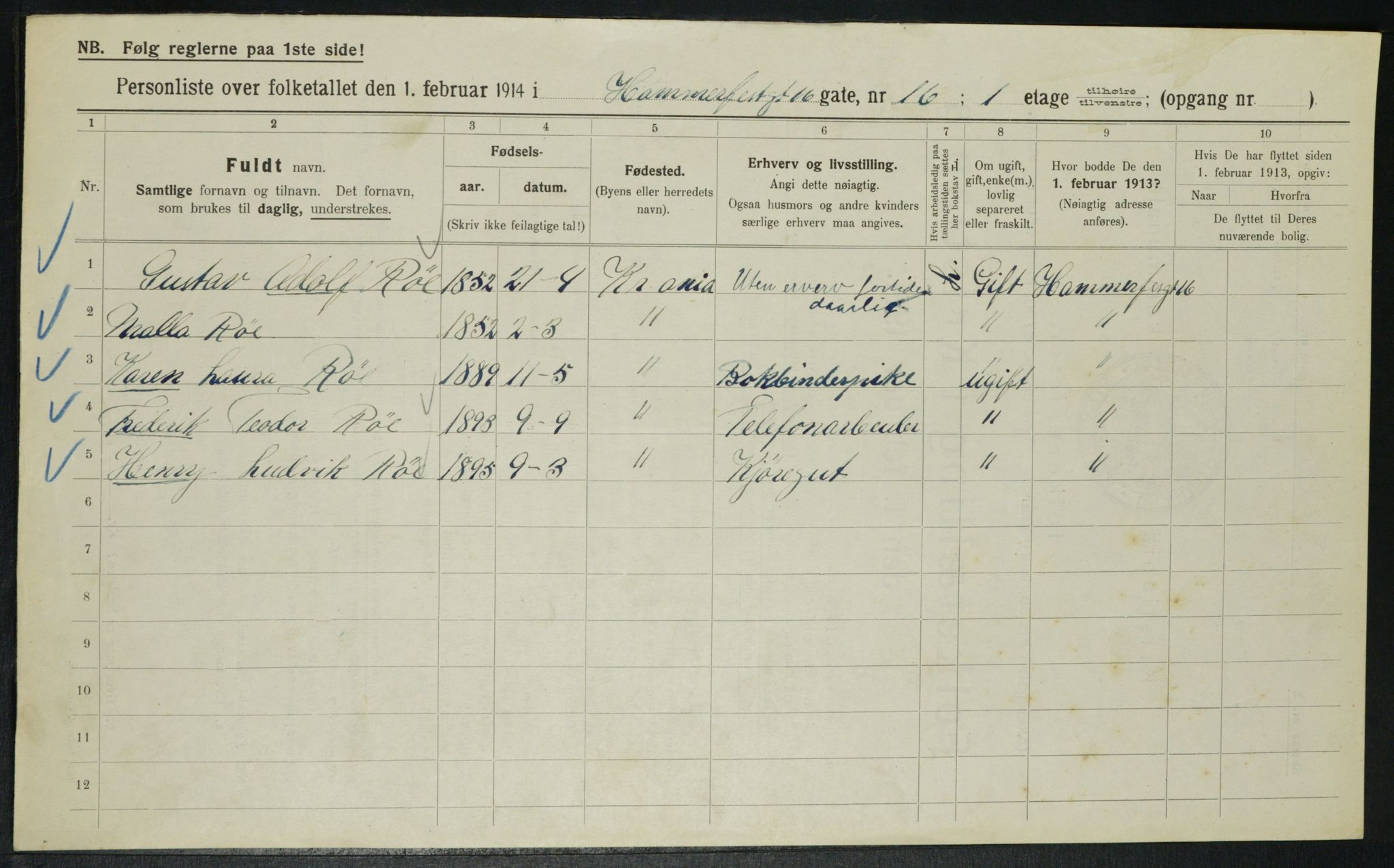 OBA, Municipal Census 1914 for Kristiania, 1914, p. 34395