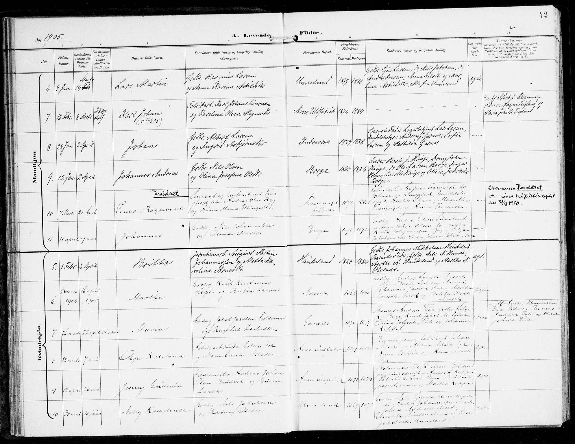 Haus sokneprestembete, AV/SAB-A-75601/H/Haa: Parish register (official) no. D 2, 1899-1912, p. 42