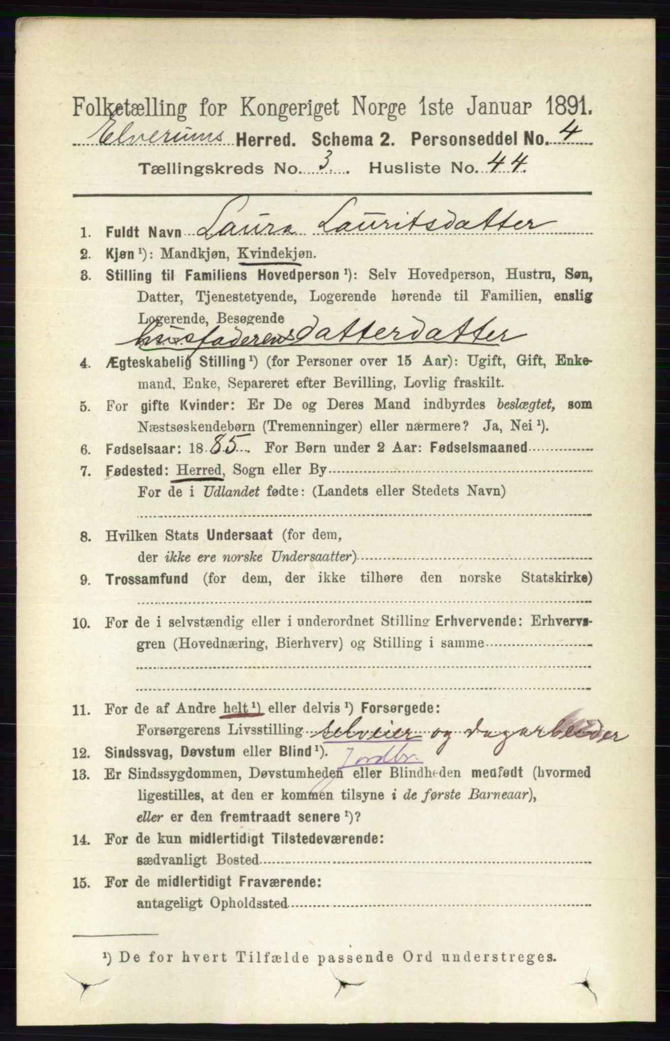 RA, 1891 census for 0427 Elverum, 1891, p. 2123