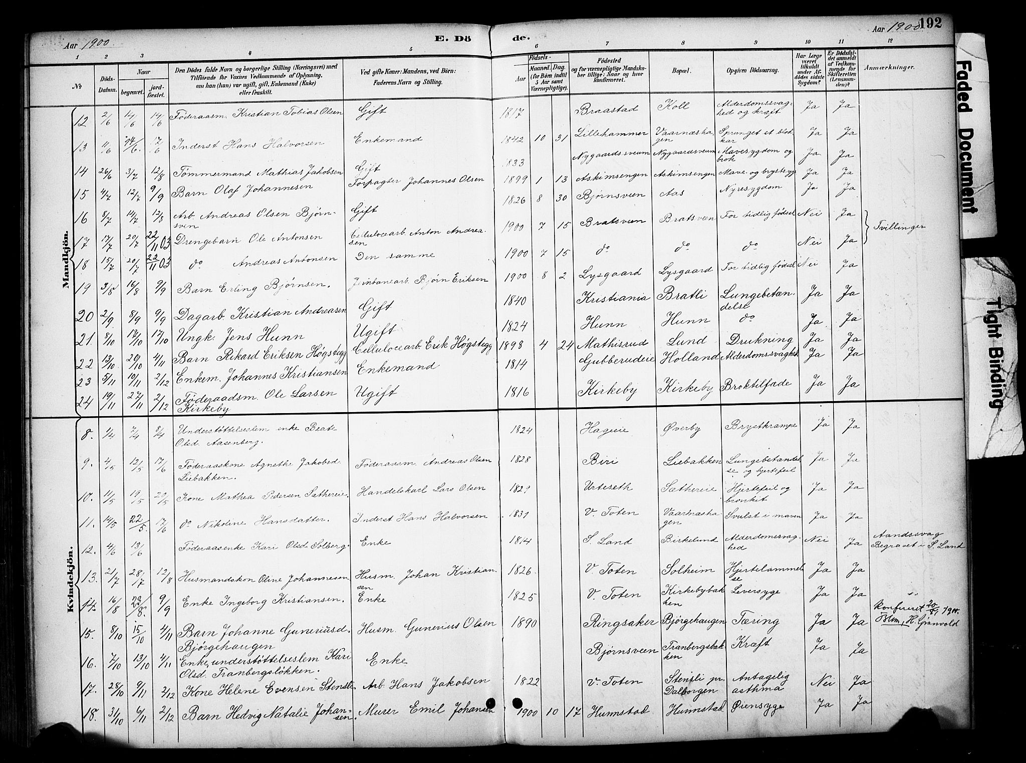 Vardal prestekontor, SAH/PREST-100/H/Ha/Haa/L0012: Parish register (official) no. 12, 1893-1904, p. 192