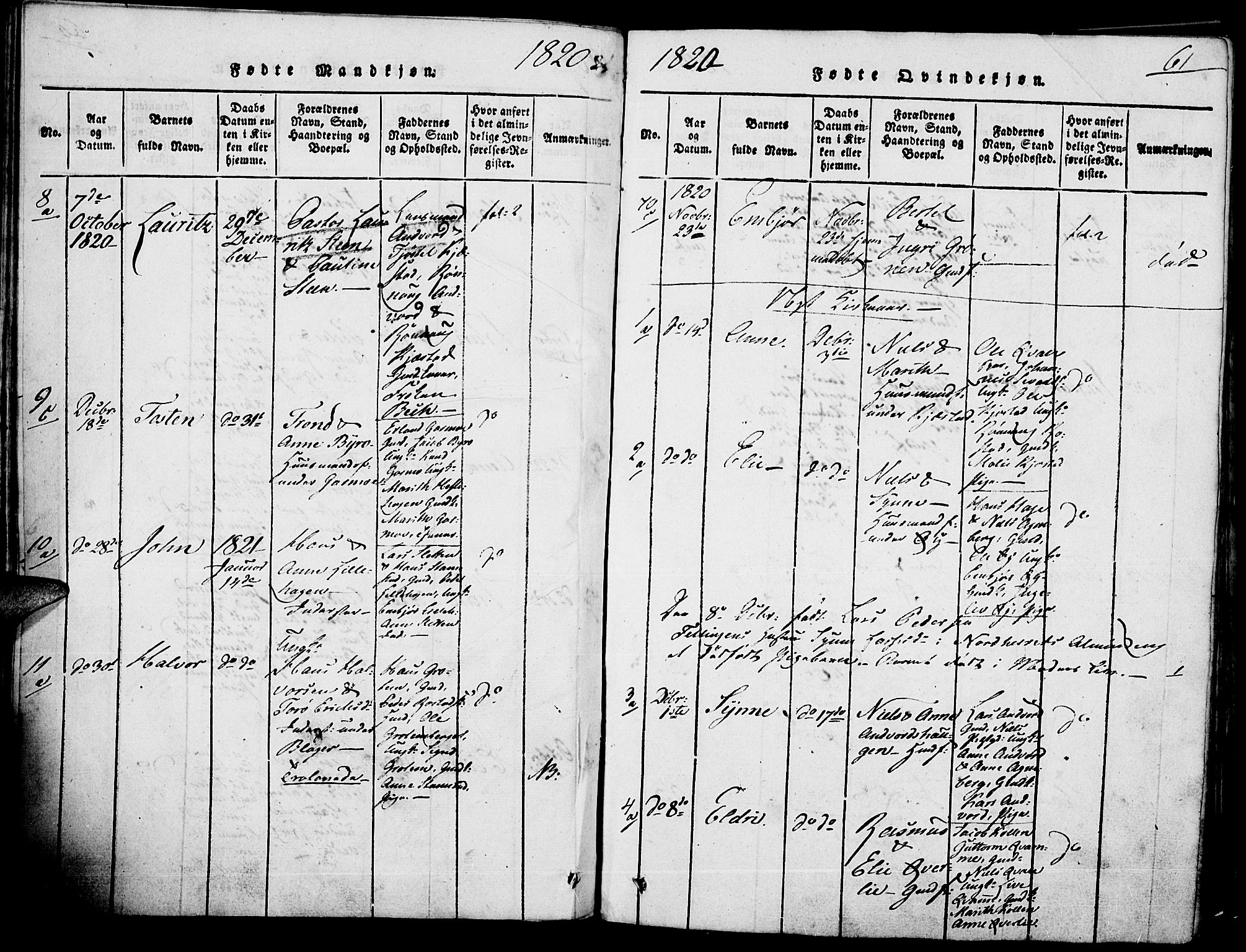 Lom prestekontor, SAH/PREST-070/K/L0004: Parish register (official) no. 4, 1815-1825, p. 61
