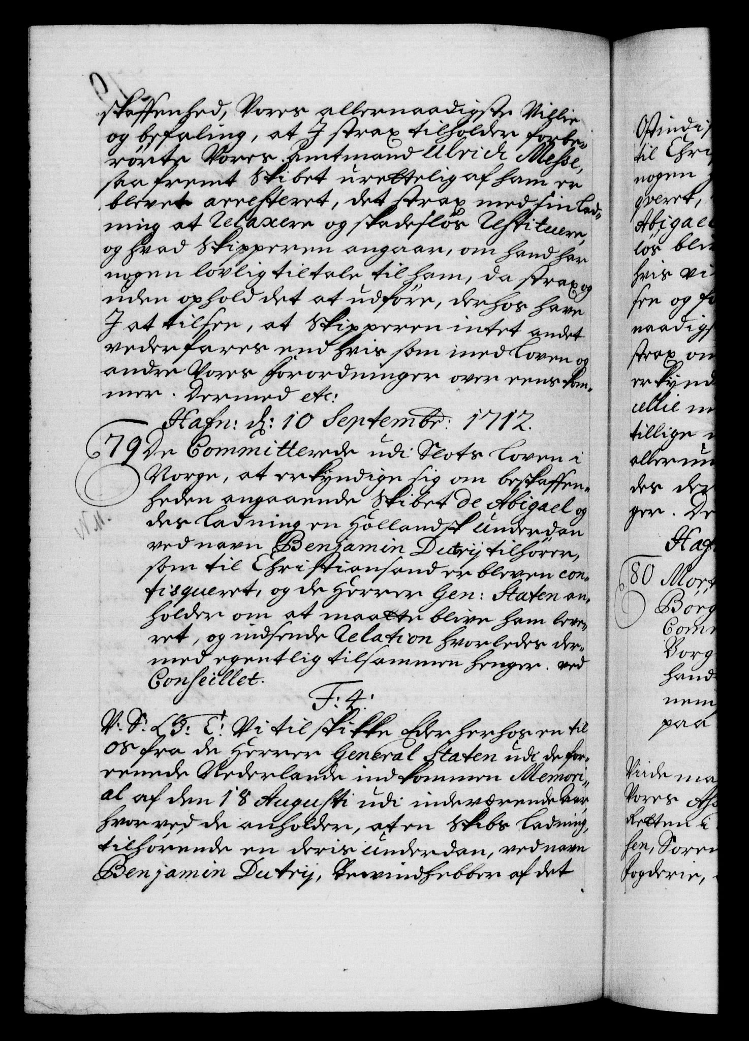 Danske Kanselli 1572-1799, AV/RA-EA-3023/F/Fc/Fca/Fcab/L0019: Norske tegnelser, 1710-1714, p. 279b