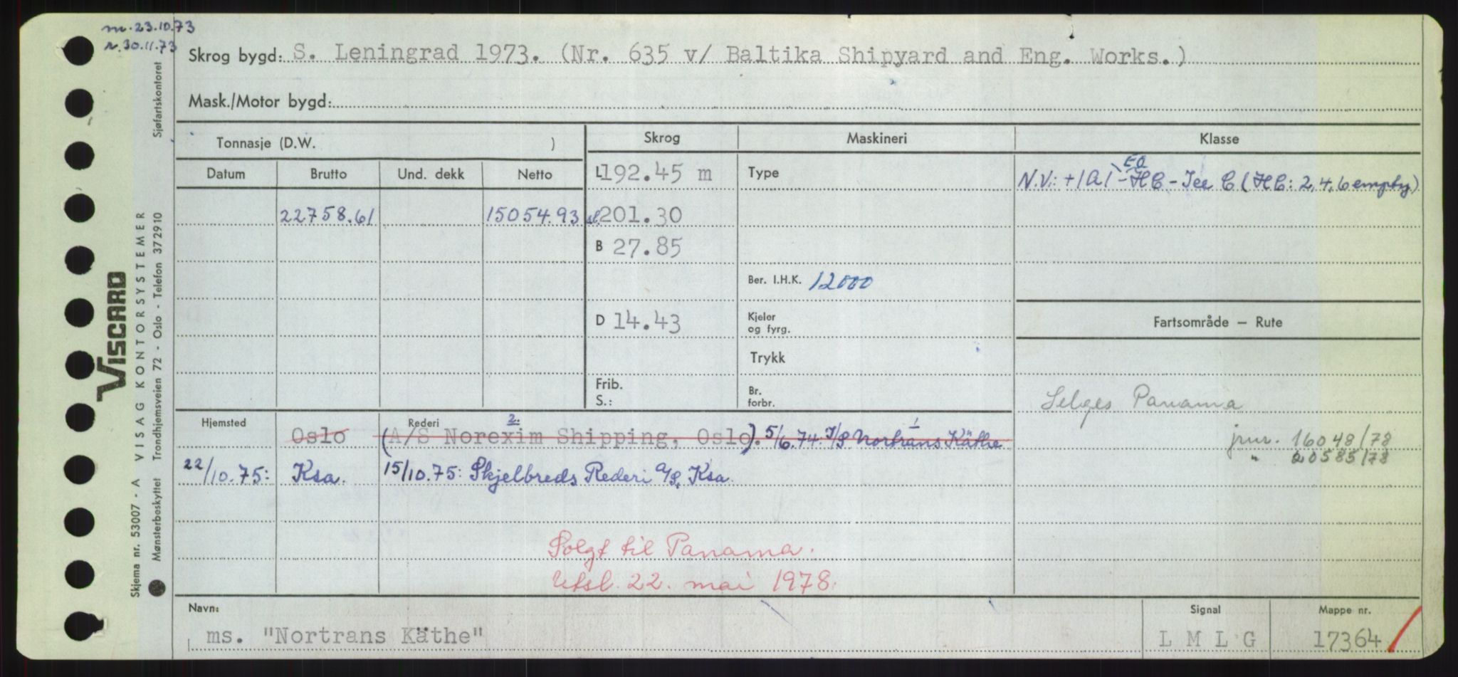 Sjøfartsdirektoratet med forløpere, Skipsmålingen, RA/S-1627/H/Hd/L0027: Fartøy, Norhop-Nør, p. 227