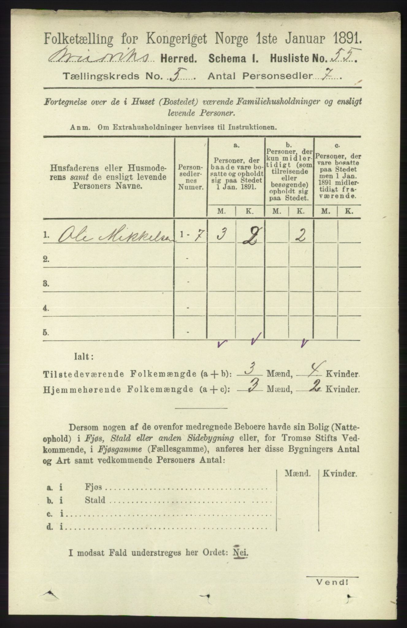 RA, 1891 census for 1251 Bruvik, 1891, p. 1274