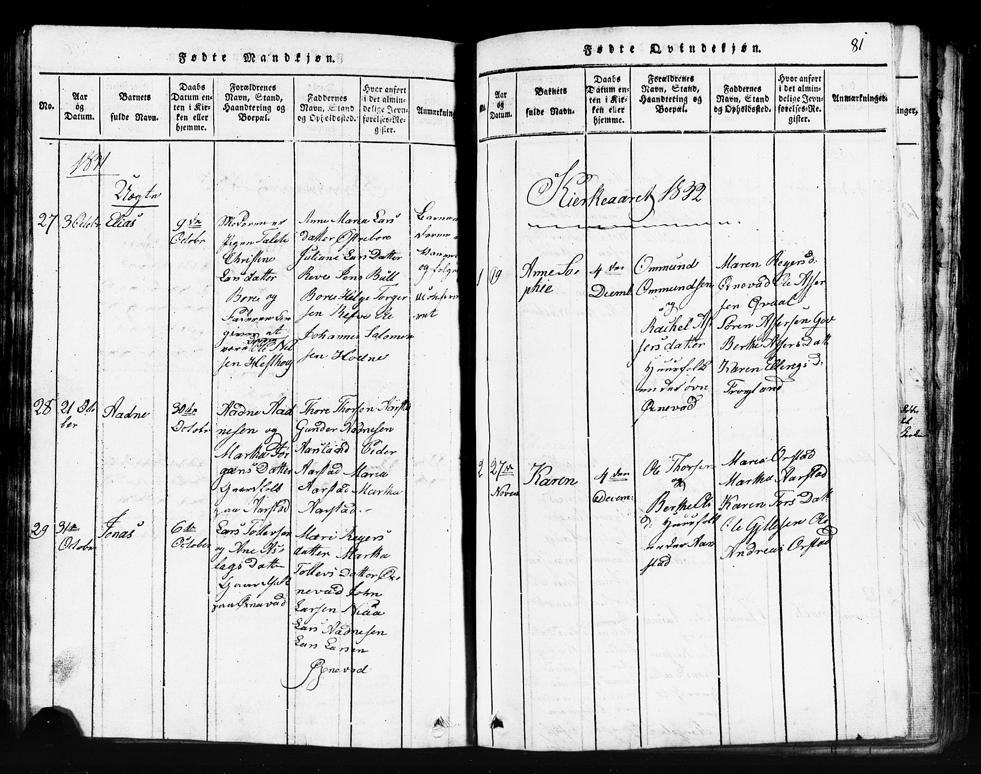 Klepp sokneprestkontor, SAST/A-101803/001/3/30BB/L0001: Parish register (copy) no.  B 1, 1816-1859, p. 81