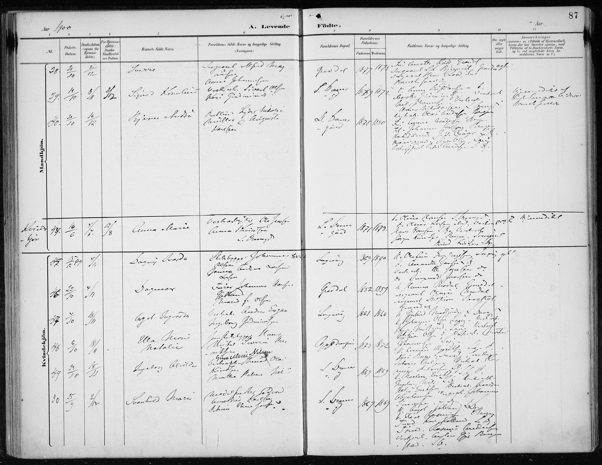 Askøy Sokneprestembete, AV/SAB-A-74101/H/Ha/Haa/Haae/L0003: Parish register (official) no. E 3, 1891-1903, p. 87