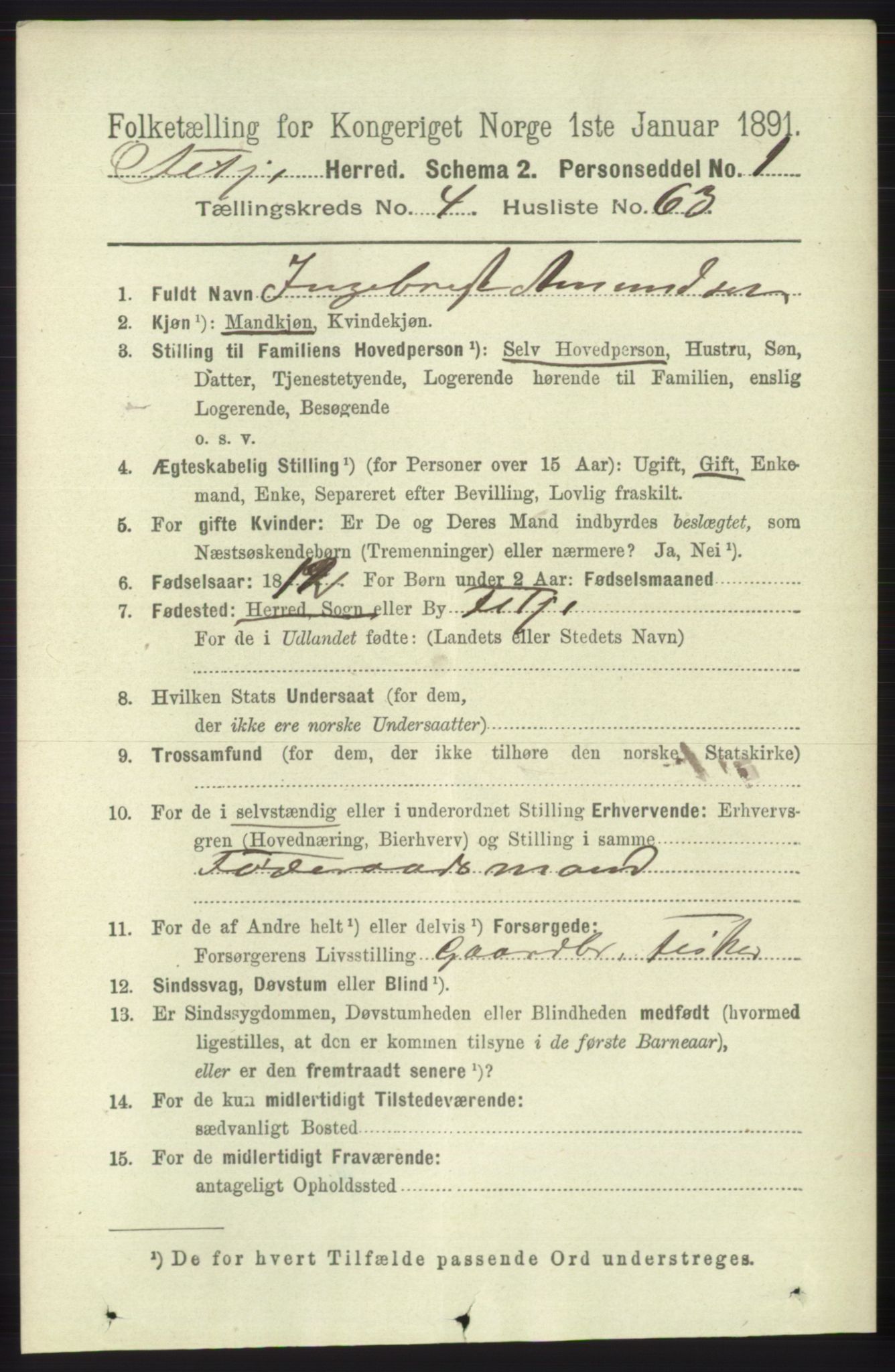 RA, 1891 census for 1222 Fitjar, 1891, p. 1673