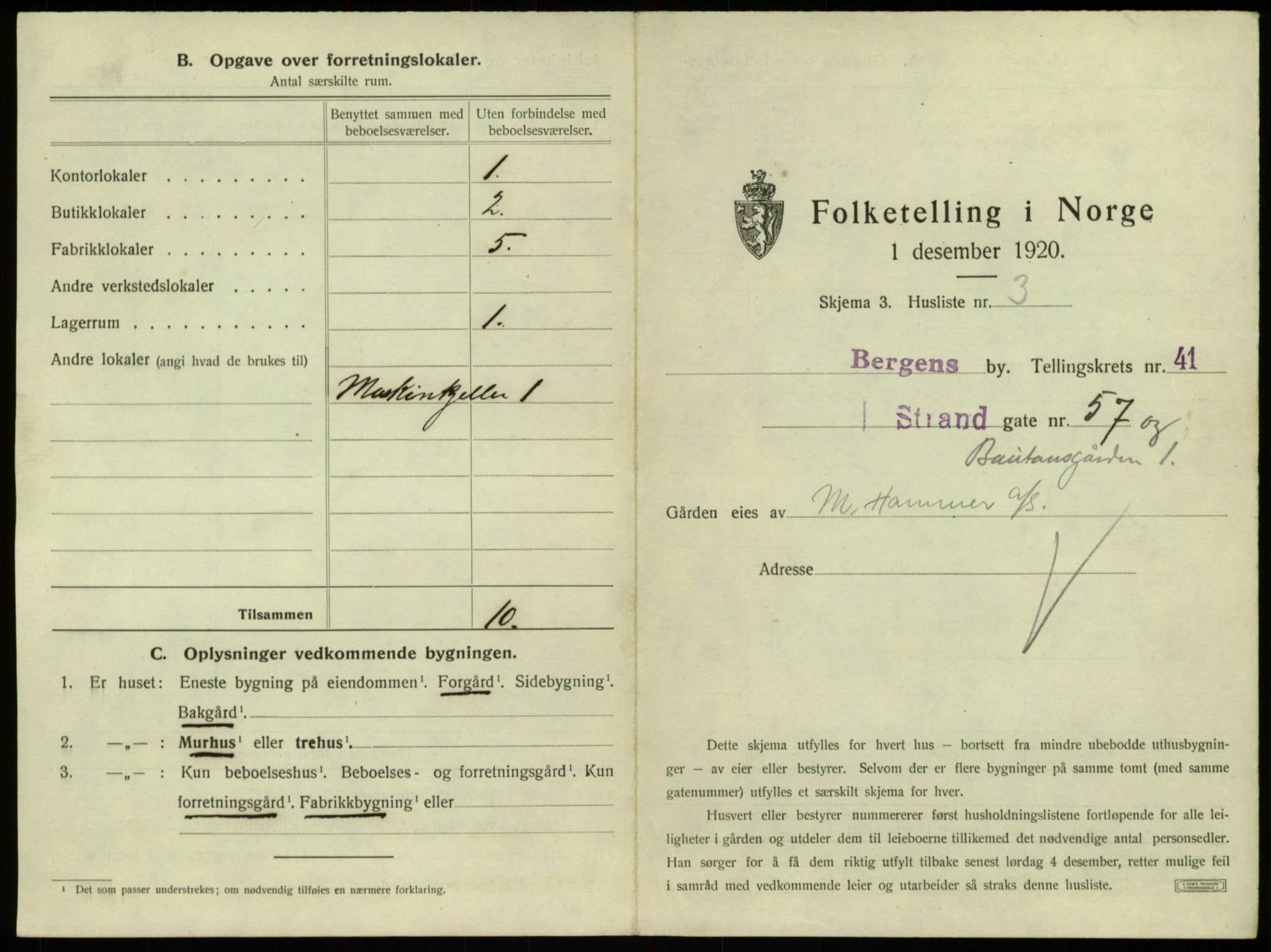 SAB, 1920 census for Bergen, 1920, p. 3834