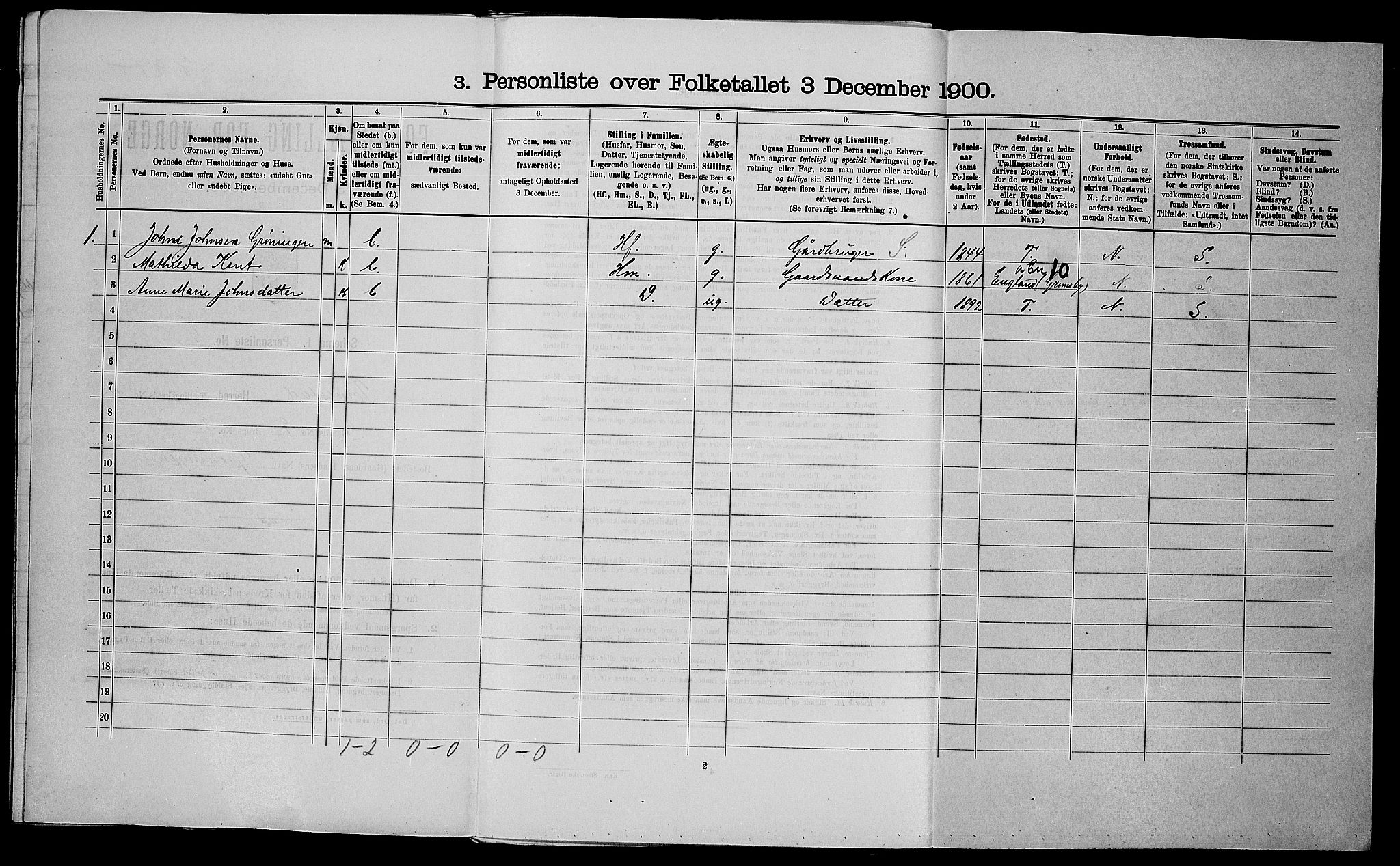 SAST, 1900 census for Torvastad, 1900, p. 255