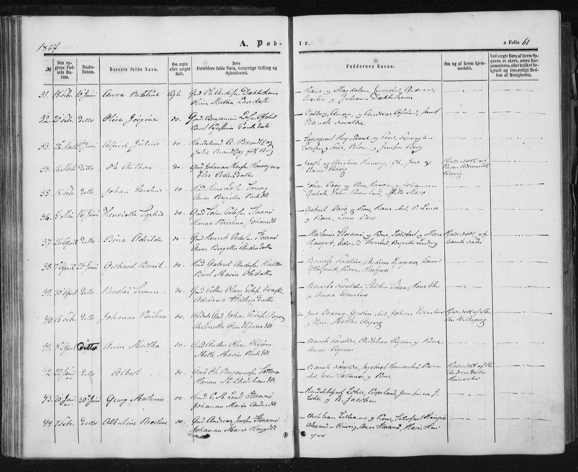 Ministerialprotokoller, klokkerbøker og fødselsregistre - Nord-Trøndelag, AV/SAT-A-1458/784/L0670: Parish register (official) no. 784A05, 1860-1876, p. 61