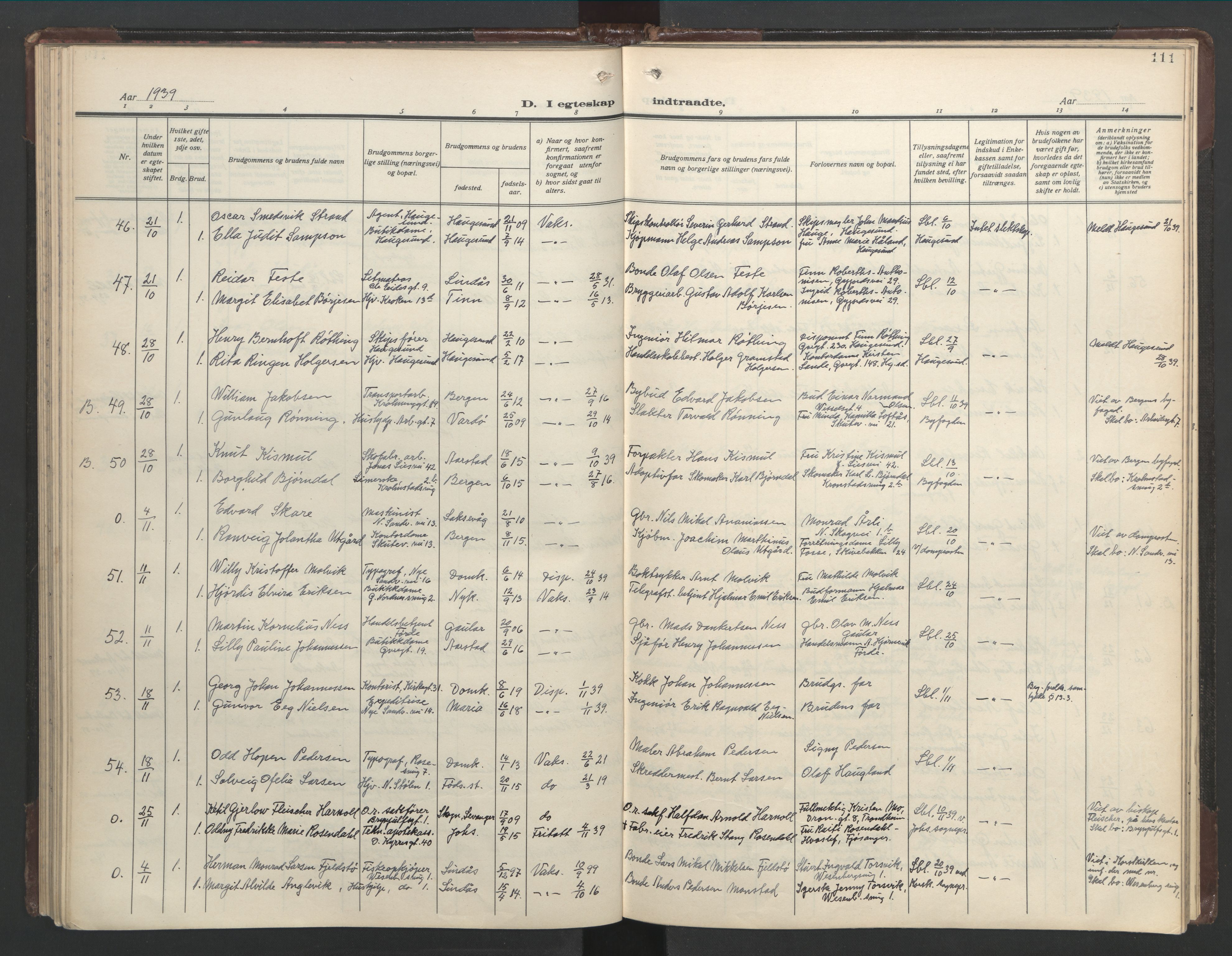 Mariakirken Sokneprestembete, AV/SAB-A-76901/H/Hab/L0011: Parish register (copy) no. A 11, 1938-1955, p. 110b-111a