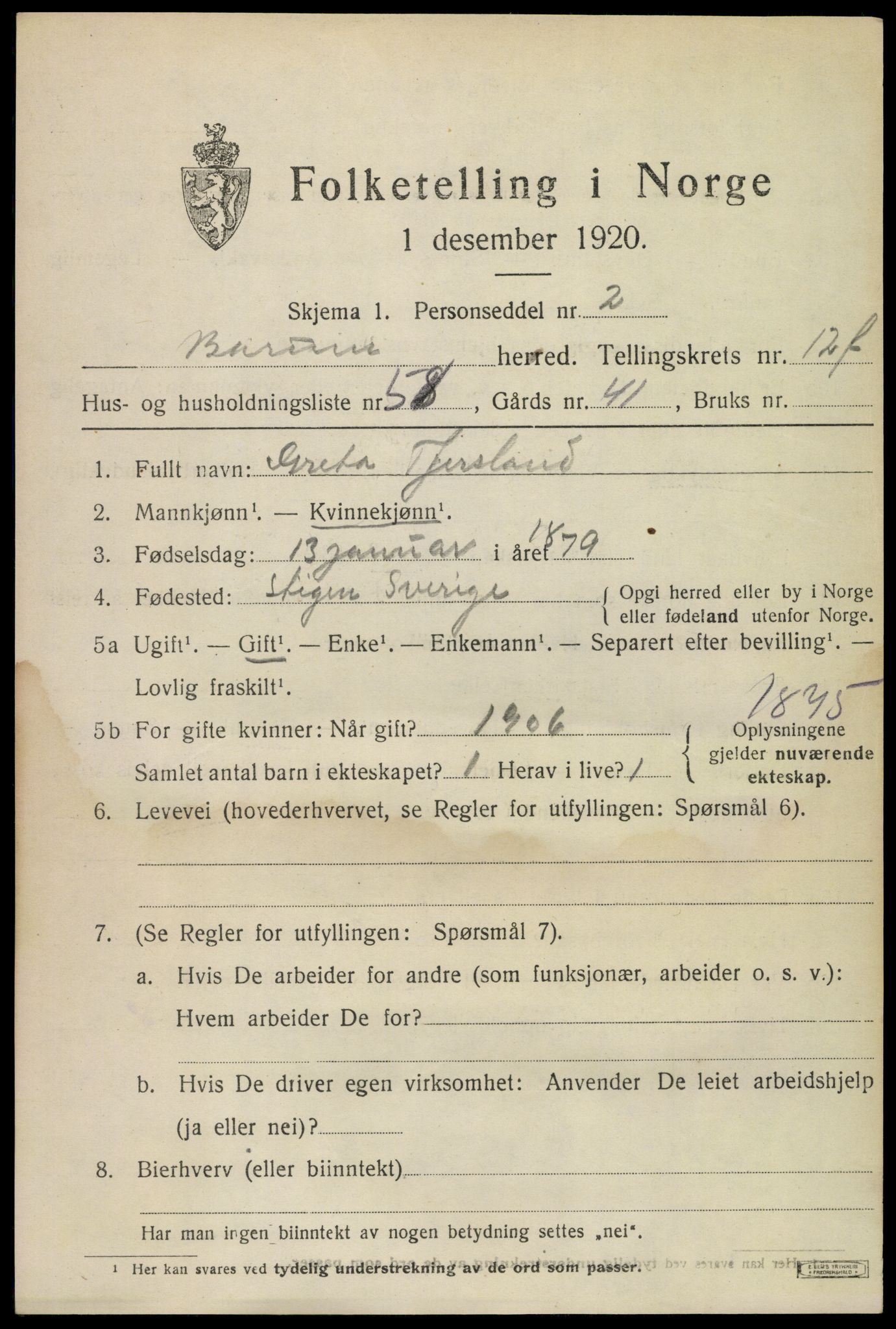 SAO, 1920 census for Bærum, 1920, p. 33662