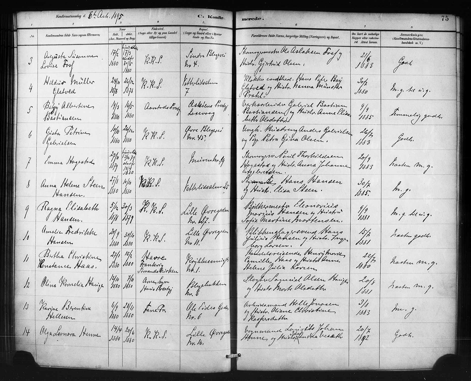 Korskirken sokneprestembete, AV/SAB-A-76101/H/Haa/L0071: Curate's parish register no. A 6, 1885-1912, p. 75