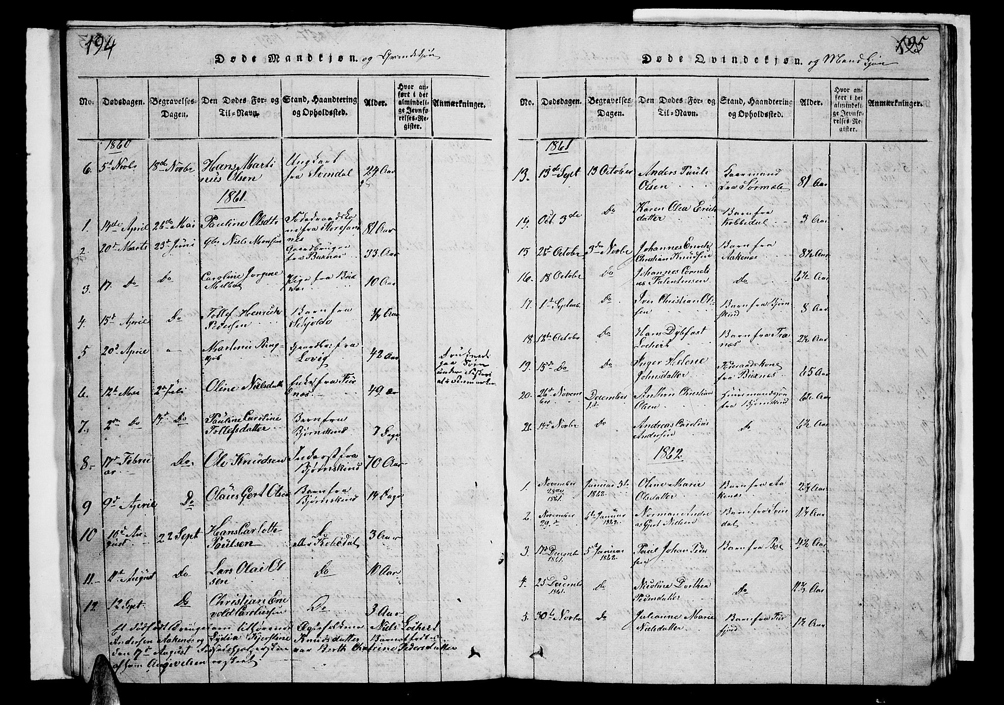 Ministerialprotokoller, klokkerbøker og fødselsregistre - Nordland, SAT/A-1459/899/L1446: Parish register (copy) no. 899C01, 1820-1868, p. 194-195