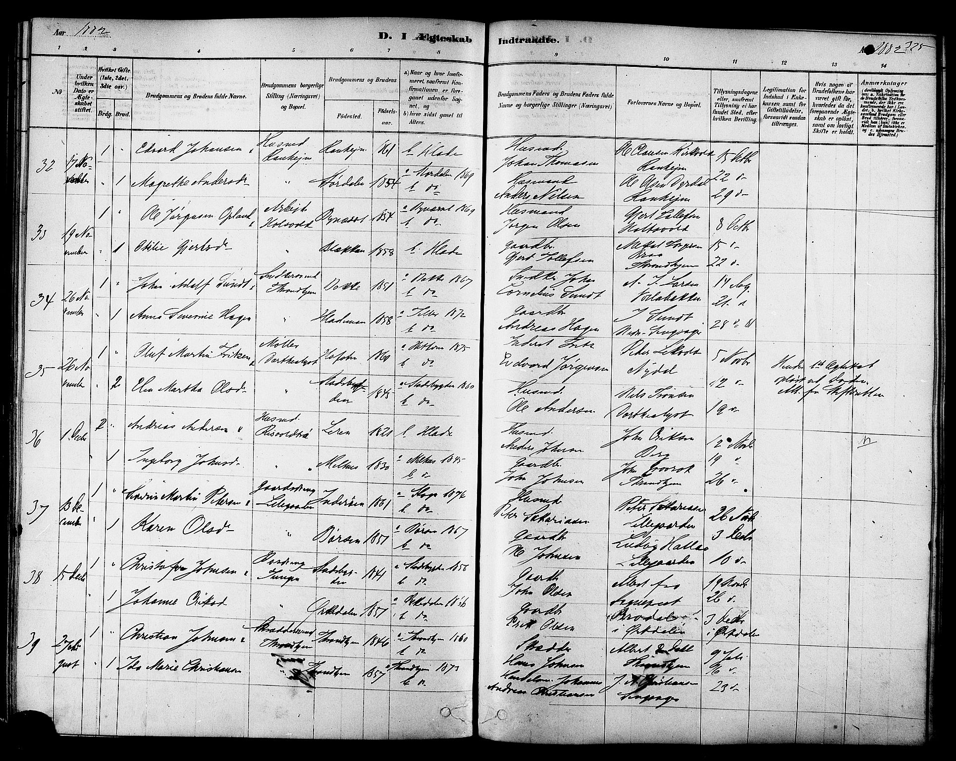 Ministerialprotokoller, klokkerbøker og fødselsregistre - Sør-Trøndelag, AV/SAT-A-1456/606/L0294: Parish register (official) no. 606A09, 1878-1886, p. 325