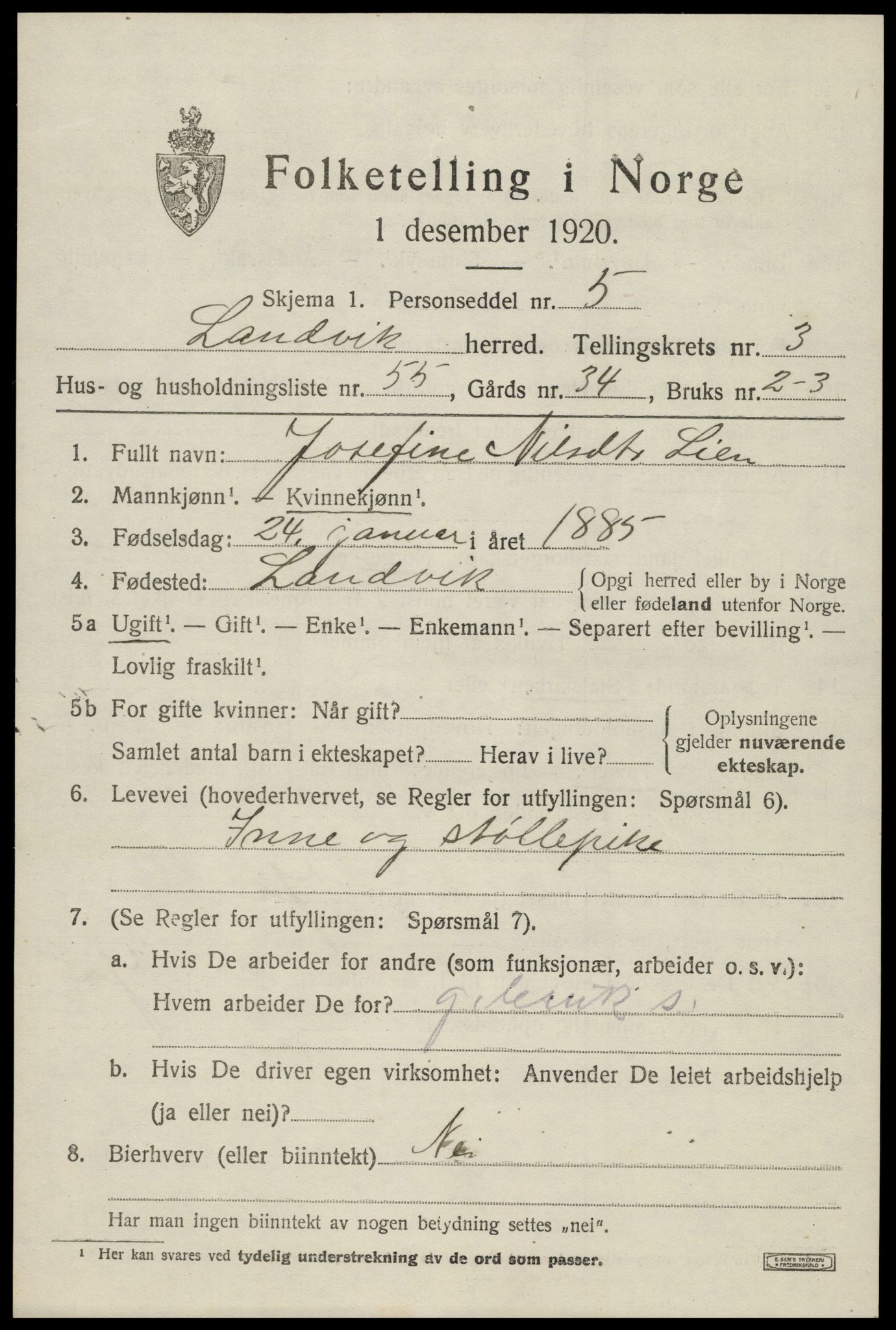 SAK, 1920 census for Landvik, 1920, p. 3424