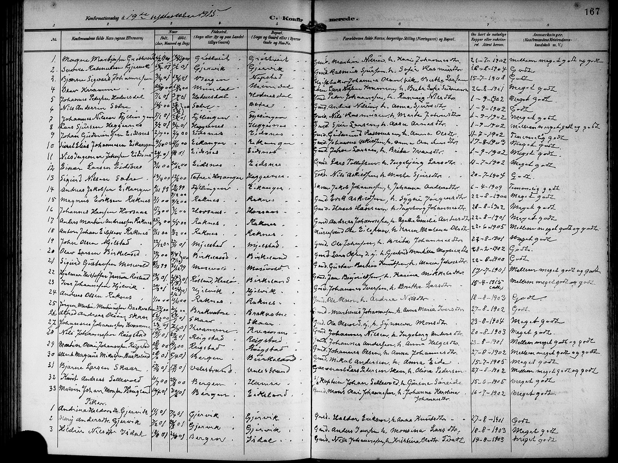 Hamre sokneprestembete, SAB/A-75501/H/Ha/Hab: Parish register (copy) no. B 4, 1898-1919, p. 167