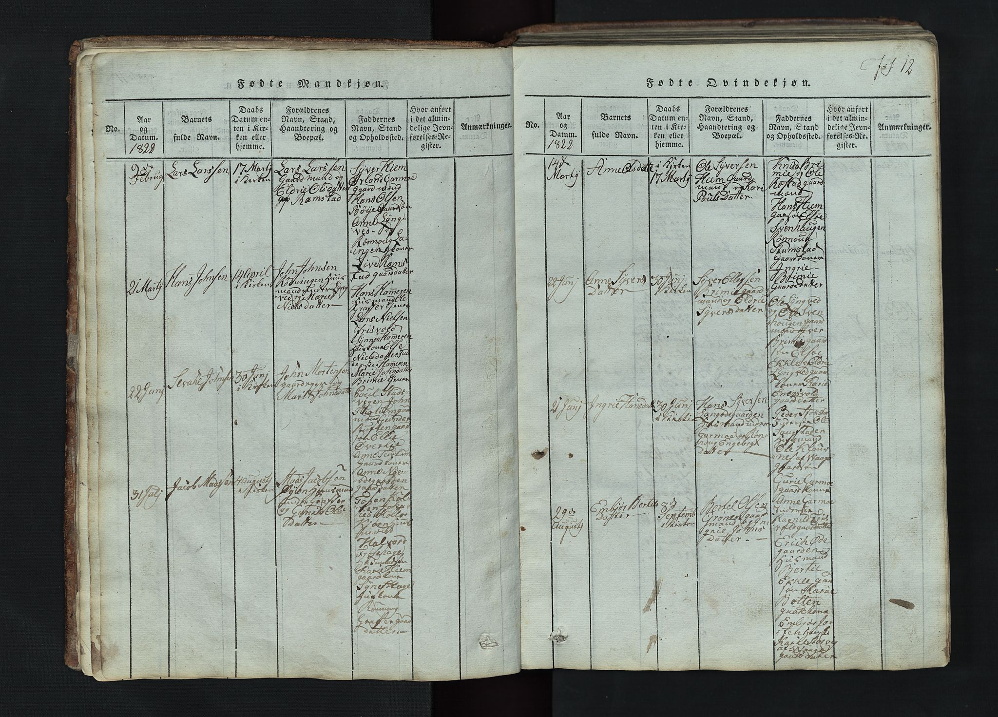 Lom prestekontor, SAH/PREST-070/L/L0002: Parish register (copy) no. 2, 1815-1844, p. 12