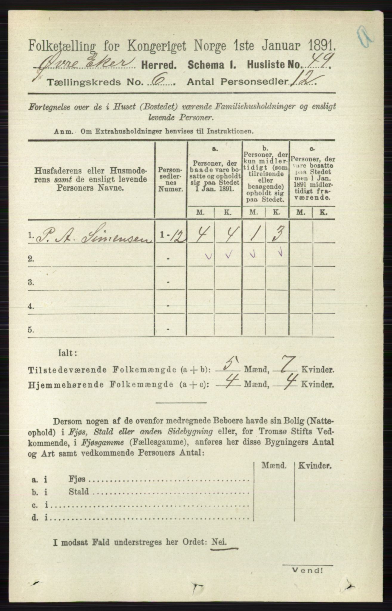 RA, 1891 census for 0624 Øvre Eiker, 1891, p. 2232