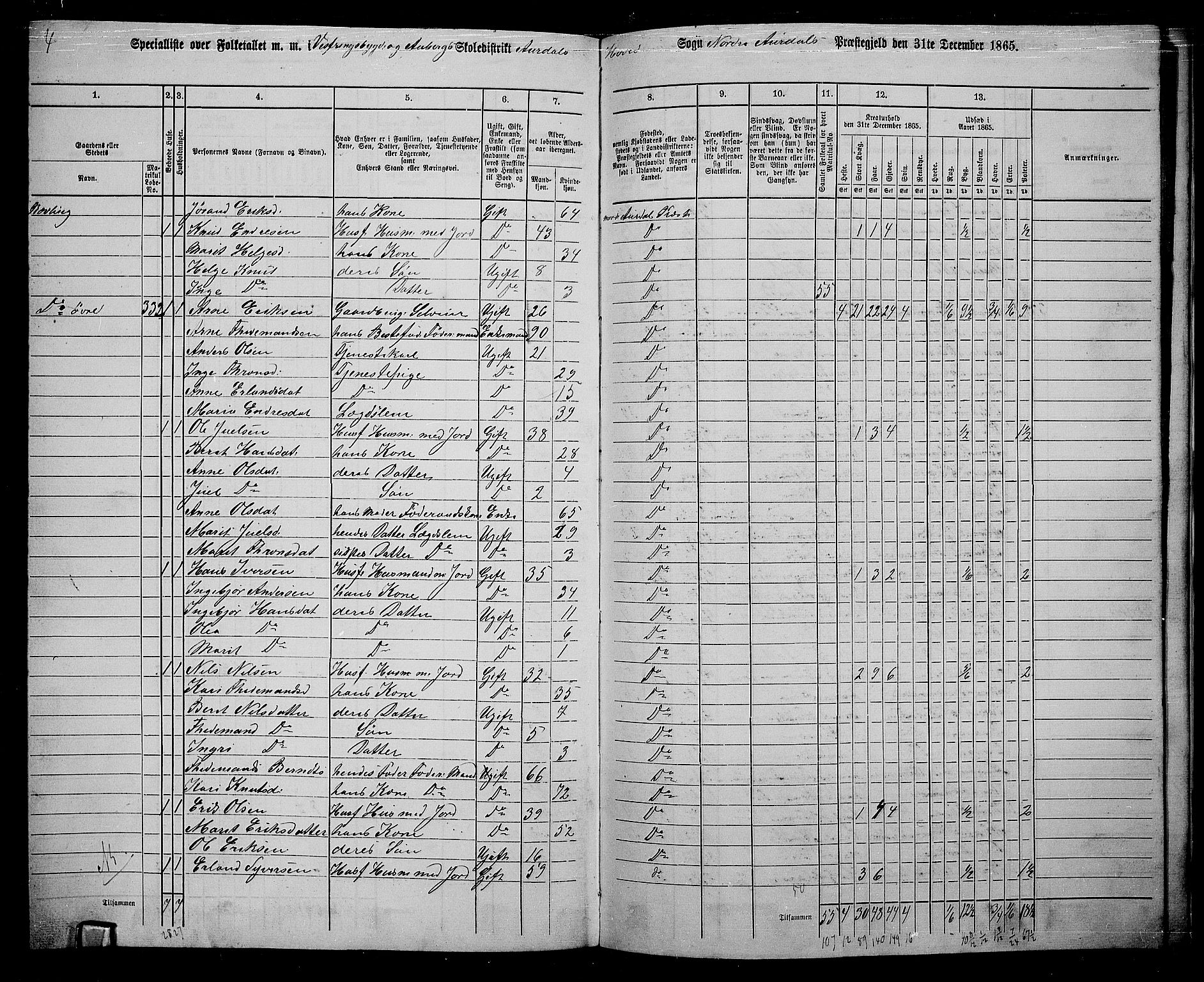 RA, 1865 census for Nord-Aurdal, 1865, p. 217