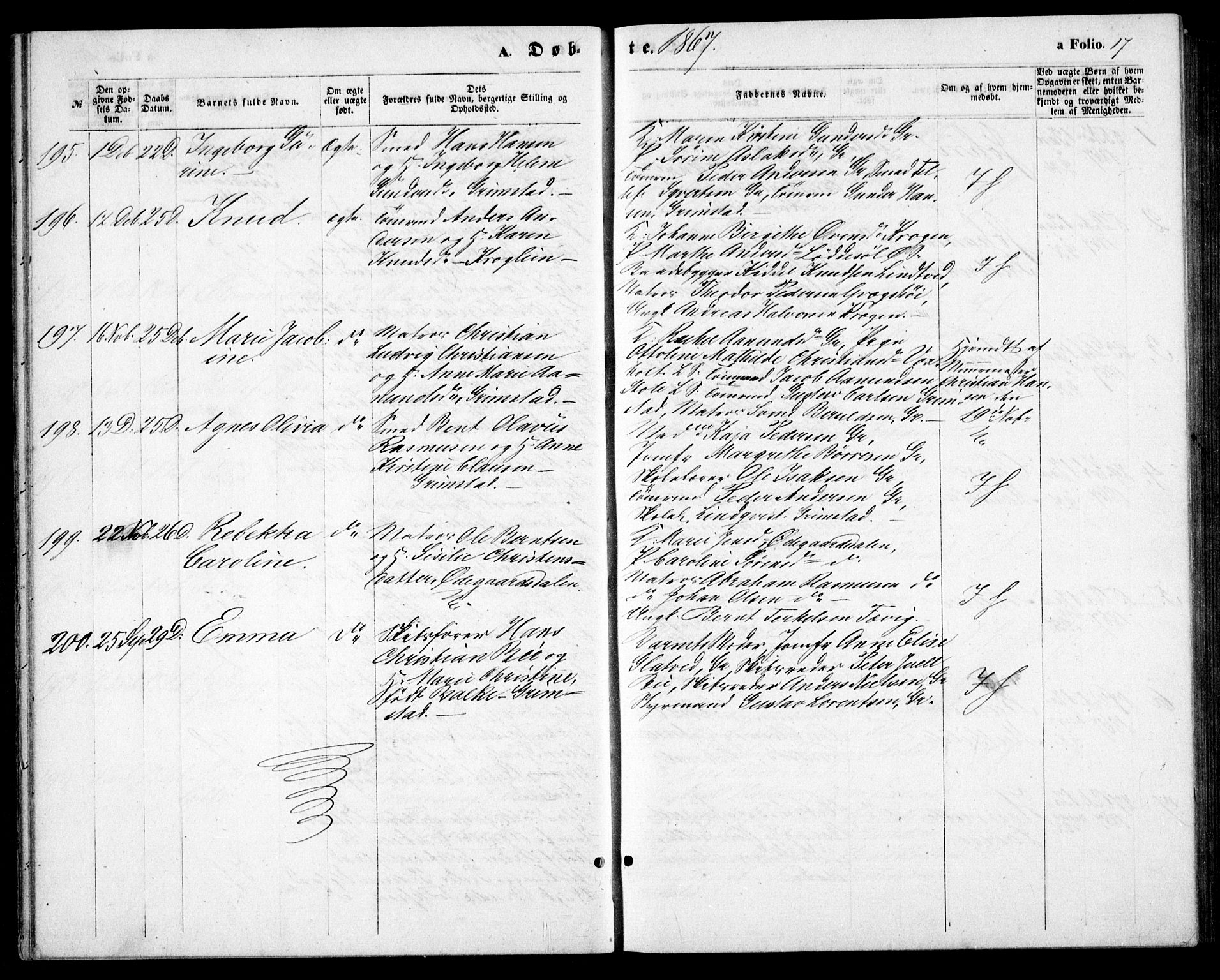 Fjære sokneprestkontor, AV/SAK-1111-0011/F/Fb/L0009: Parish register (copy) no. B 9, 1867-1870, p. 17