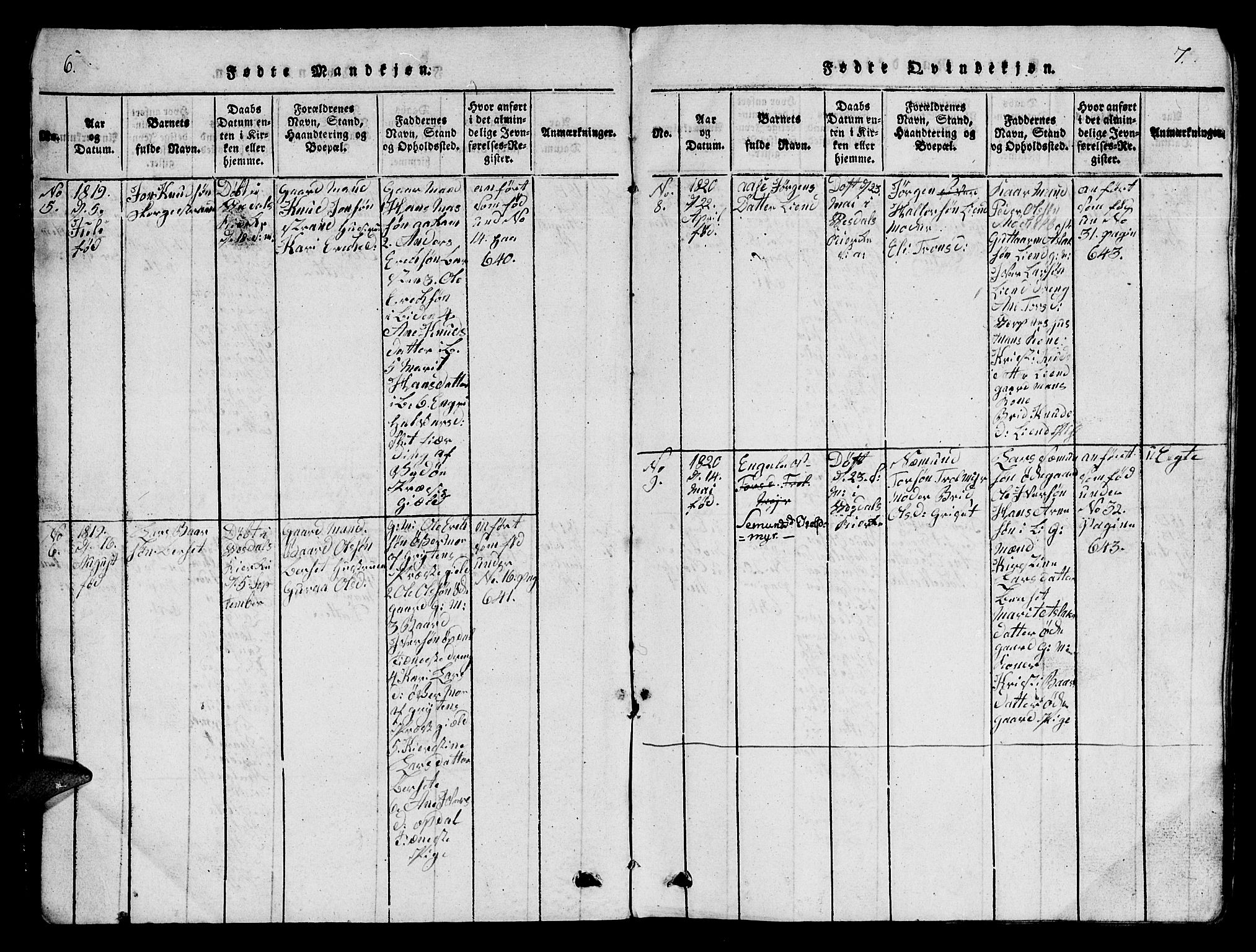 Ministerialprotokoller, klokkerbøker og fødselsregistre - Møre og Romsdal, SAT/A-1454/554/L0644: Parish register (copy) no. 554C01, 1818-1851, p. 6-7