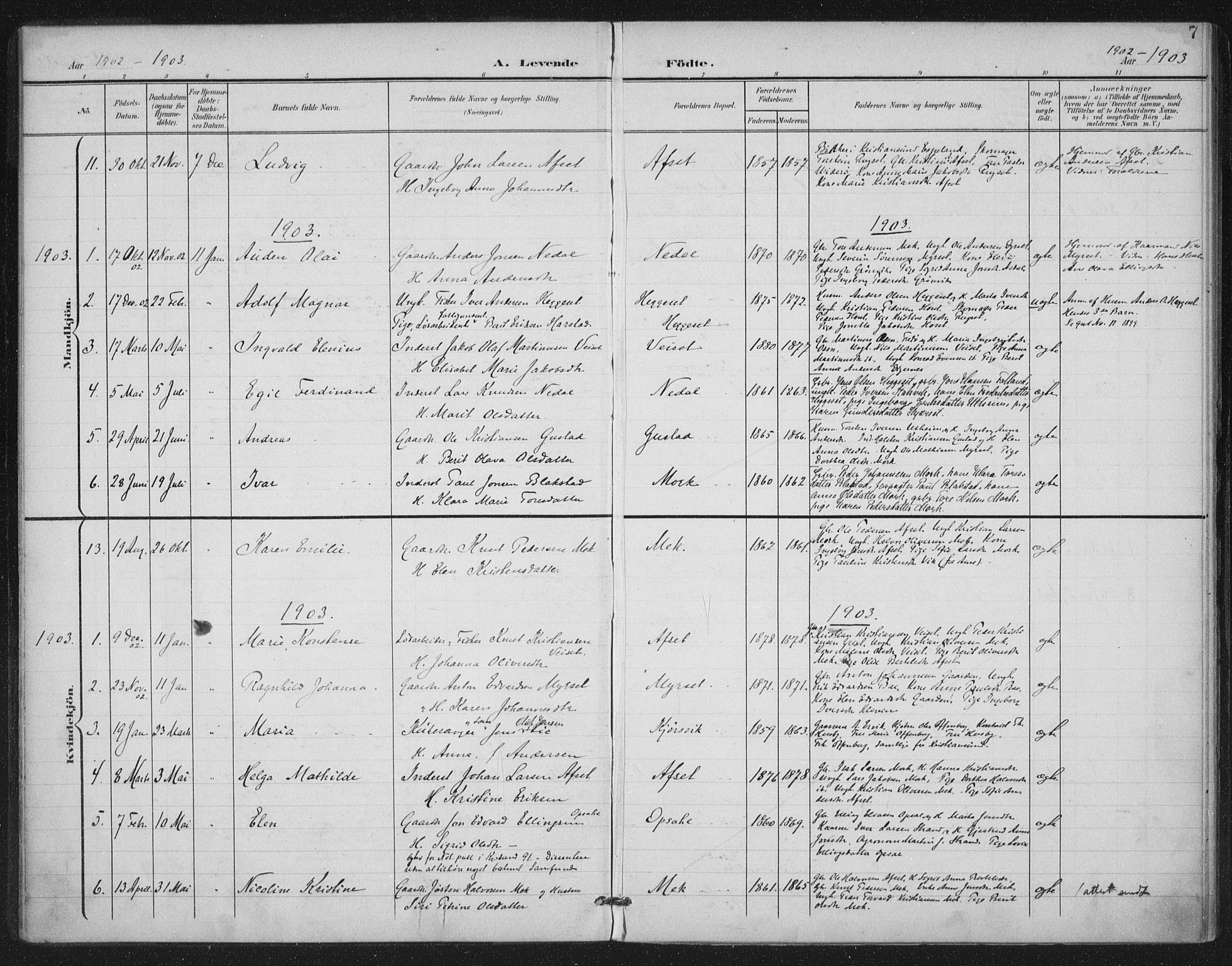 Ministerialprotokoller, klokkerbøker og fødselsregistre - Møre og Romsdal, SAT/A-1454/568/L0810: Parish register (official) no. 568A14, 1901-1915, p. 7