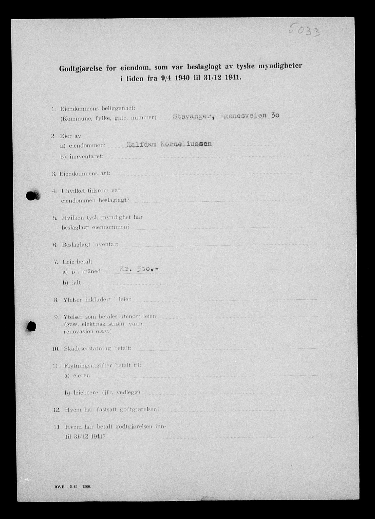 Justisdepartementet, Tilbakeføringskontoret for inndratte formuer, AV/RA-S-1564/I/L1014: Godtgjørelse for beslaglagt eiendom, 1940-1941, p. 71