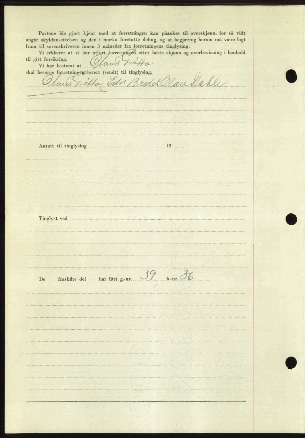 Romsdal sorenskriveri, AV/SAT-A-4149/1/2/2C: Mortgage book no. A22, 1947-1947, Diary no: : 319/1947