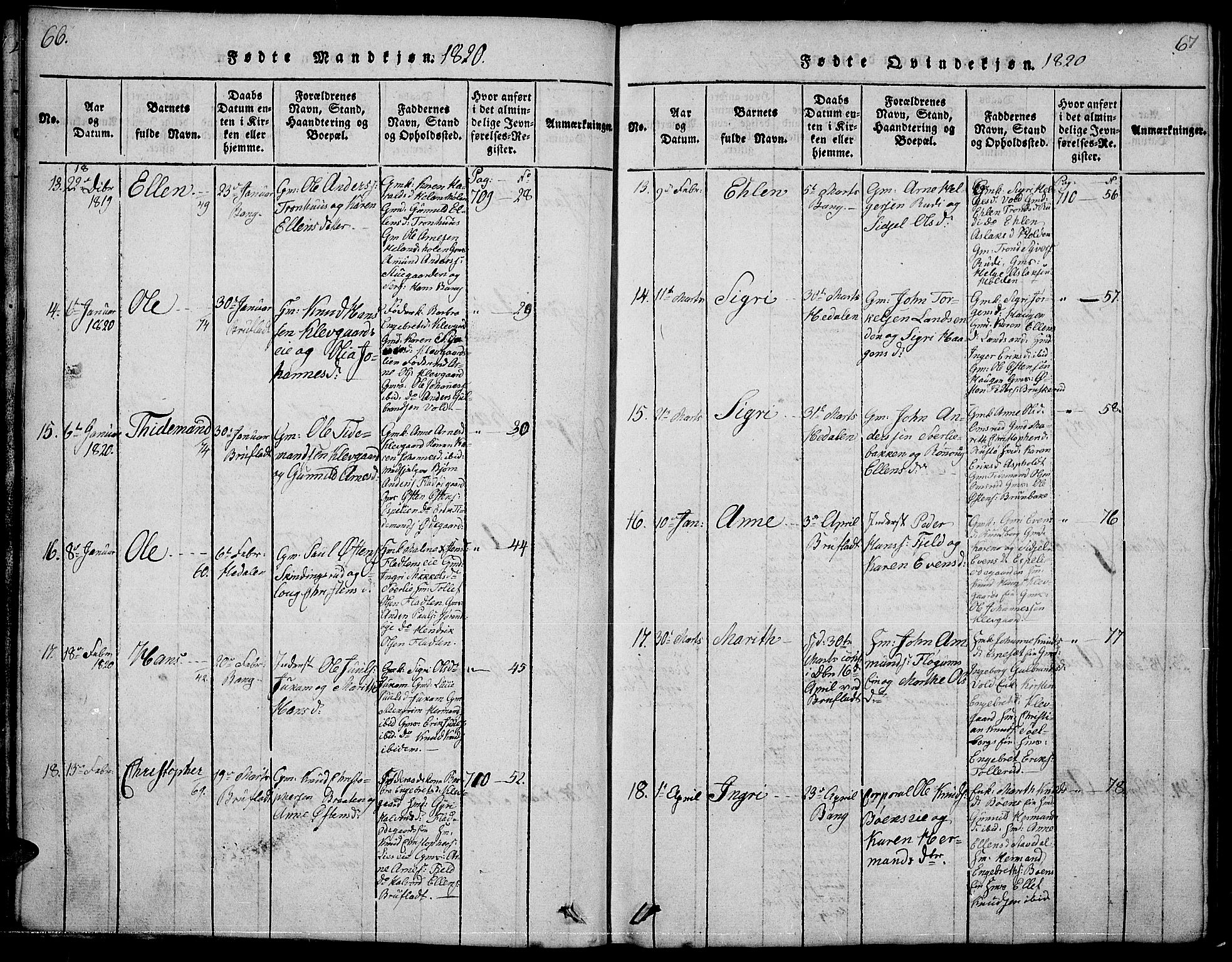 Sør-Aurdal prestekontor, AV/SAH-PREST-128/H/Ha/Hab/L0001: Parish register (copy) no. 1, 1815-1826, p. 66-67